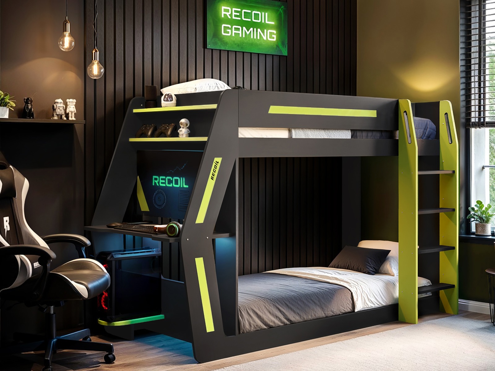 Recoil&#x20;Alister&#x20;Gaming&#x20;Bunk&#x20;Bed&#x20;with&#x20;Desk&#x20;Charcoal&#x20;&amp;&#x20;Green