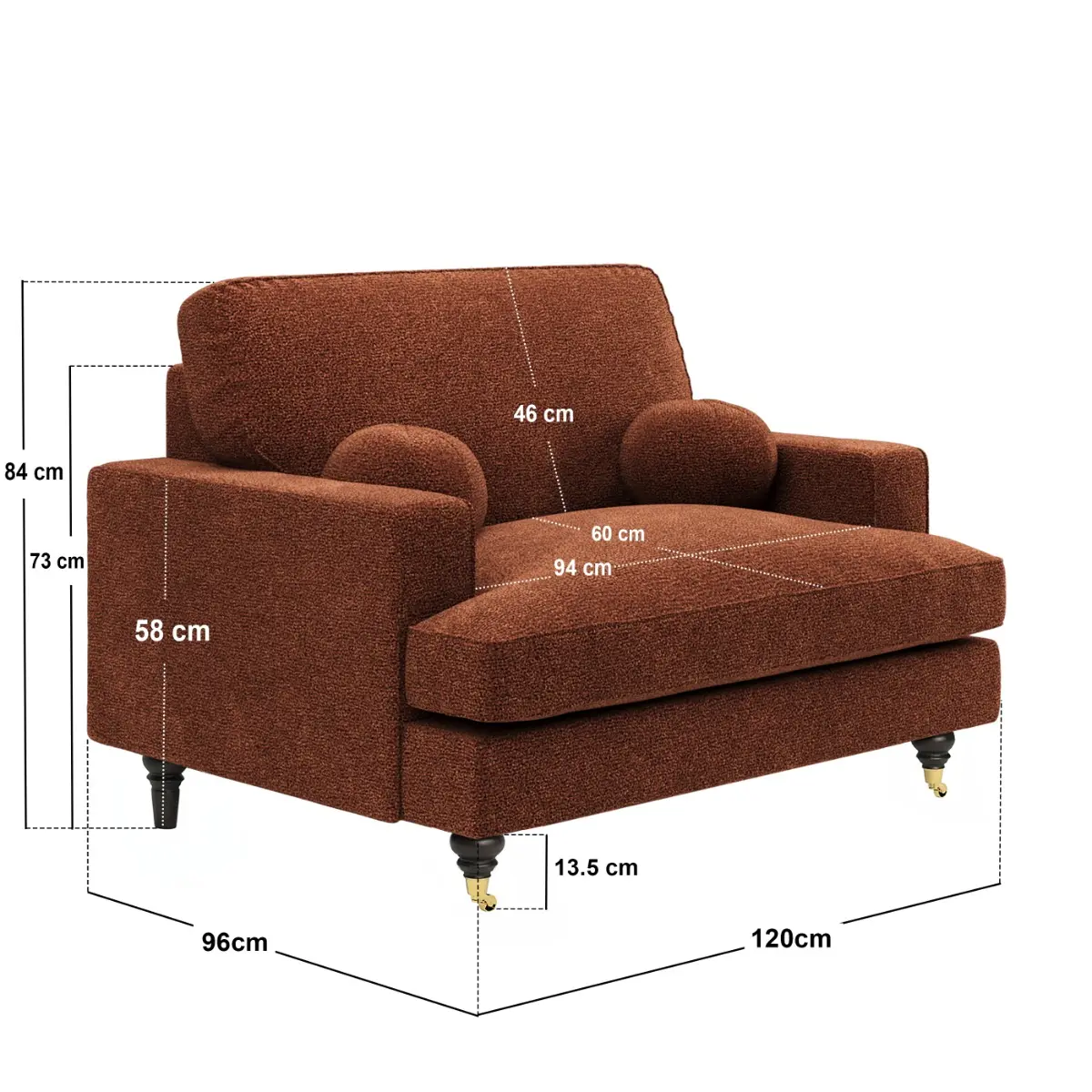 Dimensions diagram for SOLACE+CO Addison Loveseat Footstool Bundle Velvet
