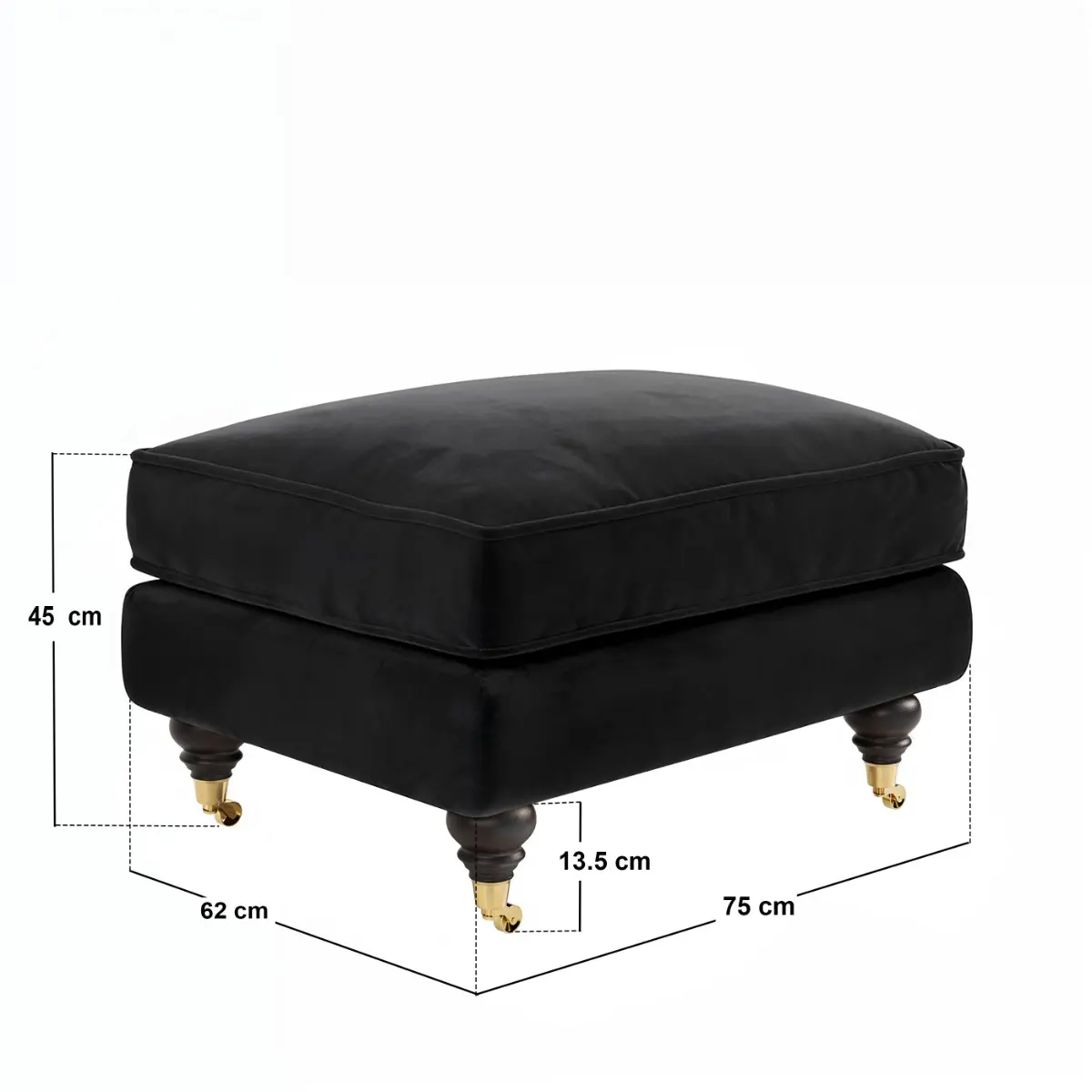 Dimensions diagram for SOLACE+CO Addison Footstool with Caster Legs Black Velvet