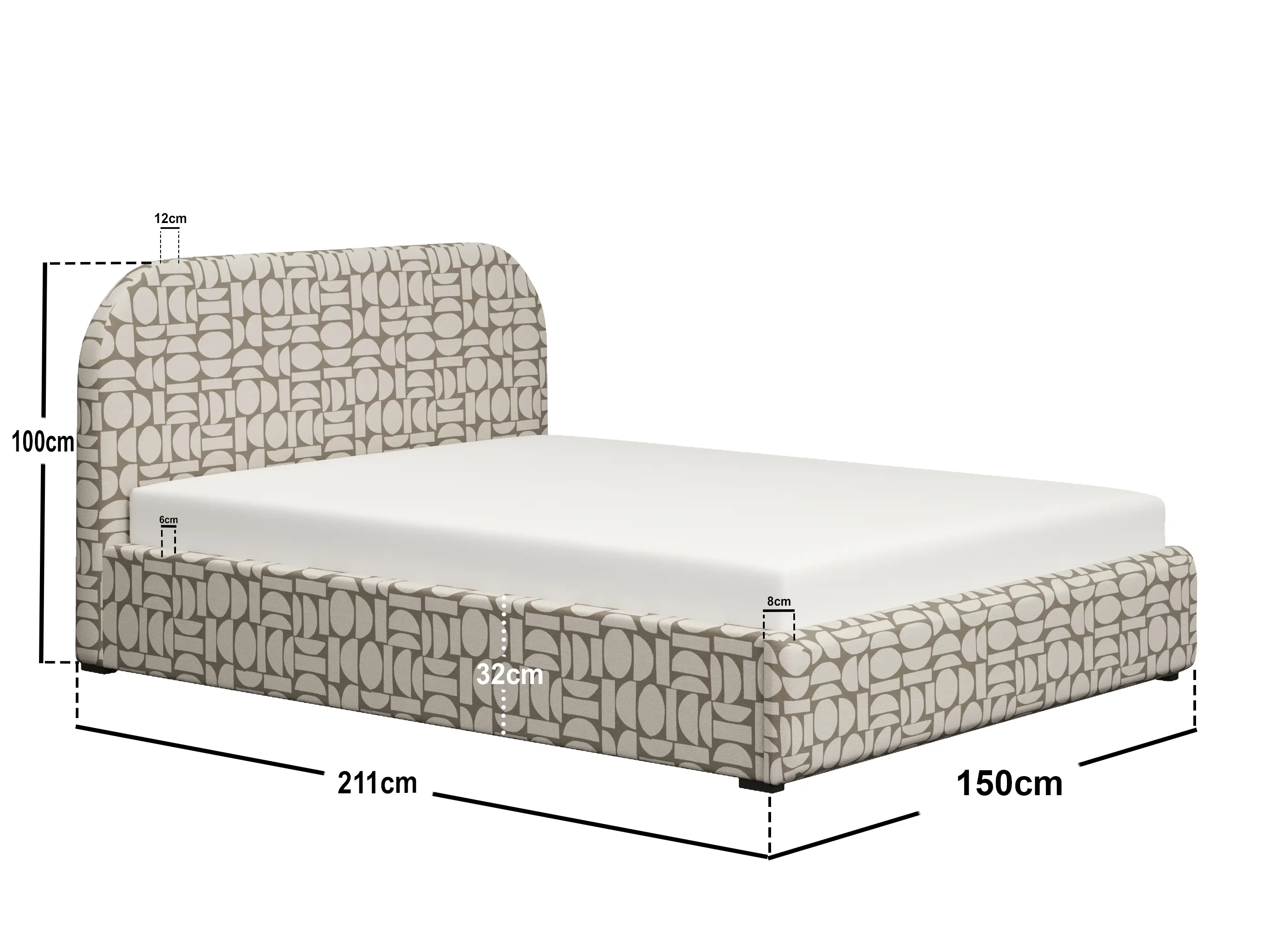 Dimensions diagram for Flair Alba Jacquard Pattern Ottoman Bed Beige Chenille-Double