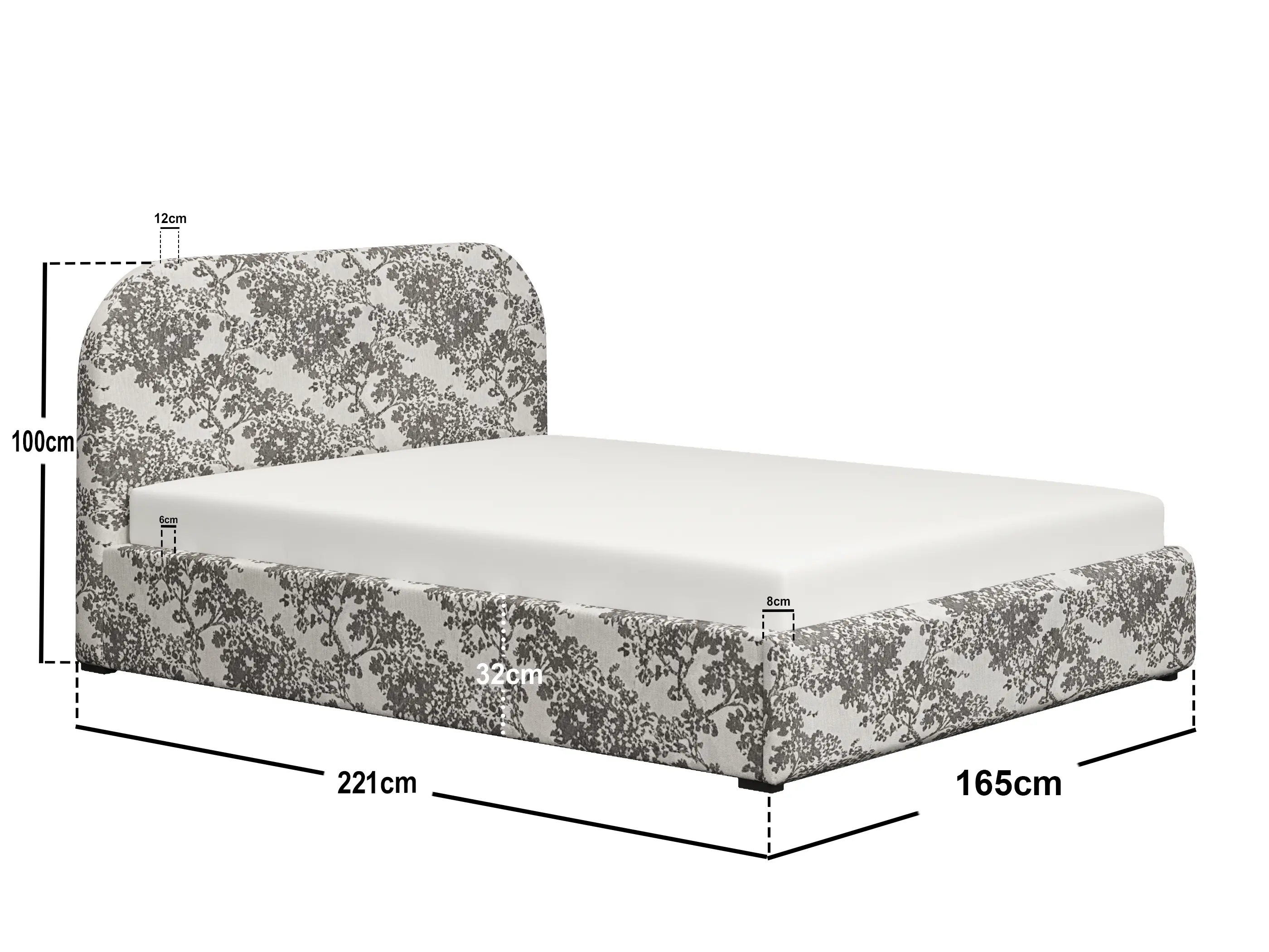 Dimensions diagram for Flair Alba Tree Print Ottoman Bed Beige-Kingsize