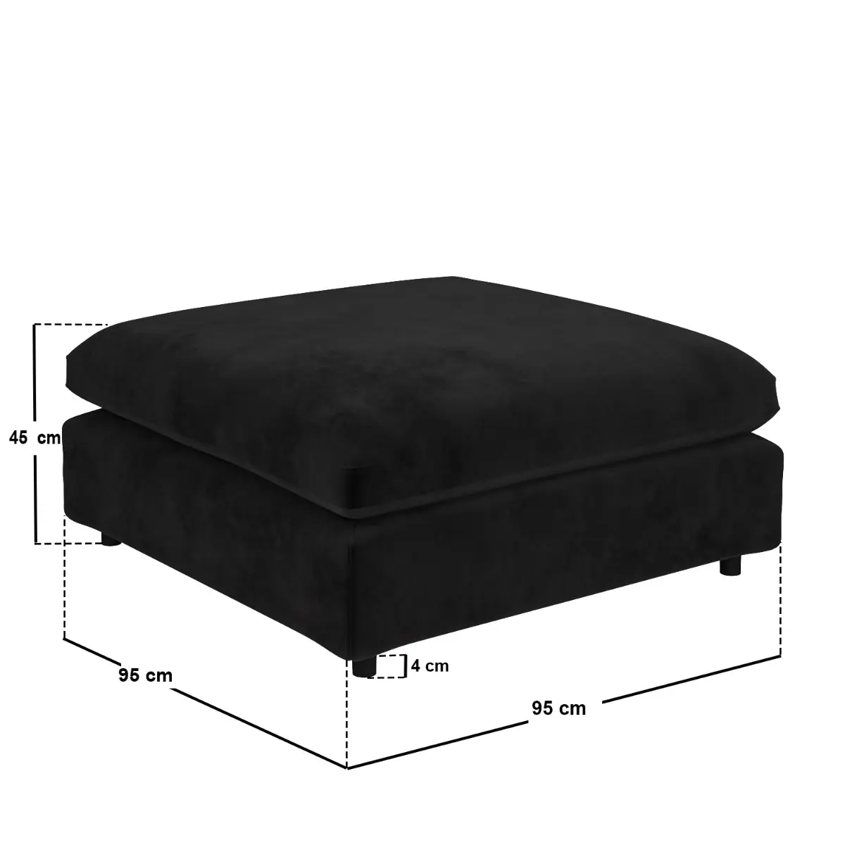 Dimensions diagram for SOLACE+CO Asher Large Square Footstool Black Velvet 