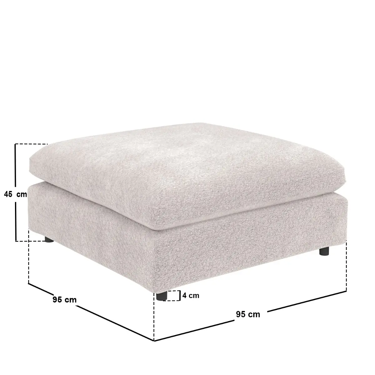 Dimensions diagram for SOLACE+CO Asher Large Square Footstool Beige Boucle
