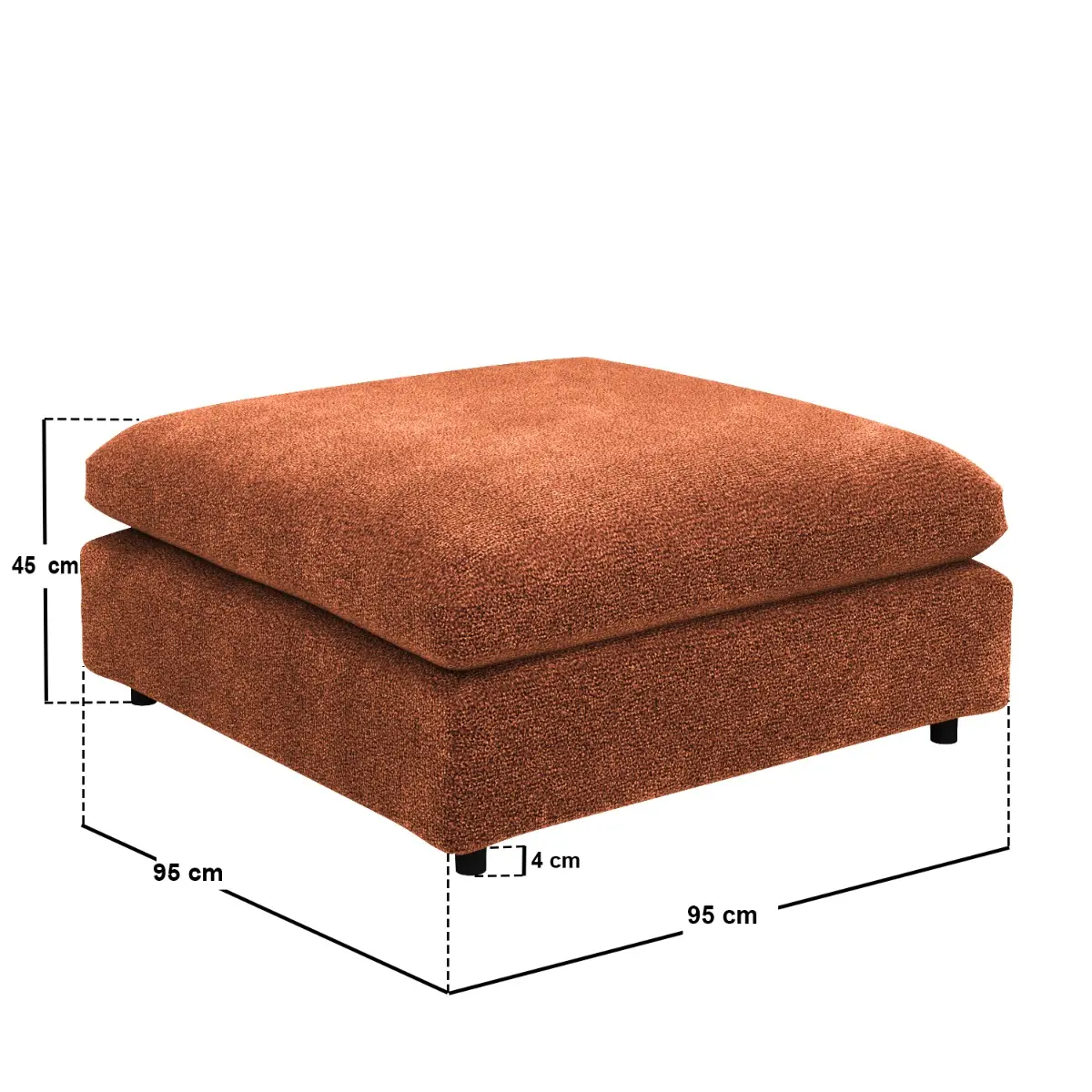 Dimensions diagram for SOLACE+CO Asher Large Square Footstool Burnt Orange Chenille 