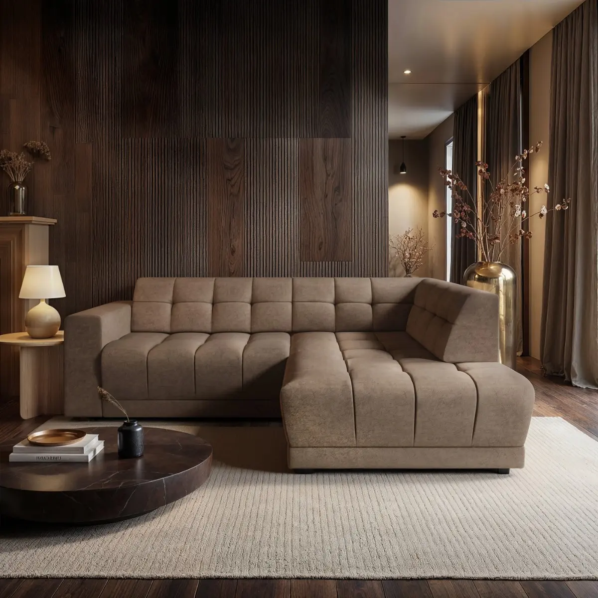 SOLACE+CO Asta 3-Seater Right Corner Dapple Fabric Sofa