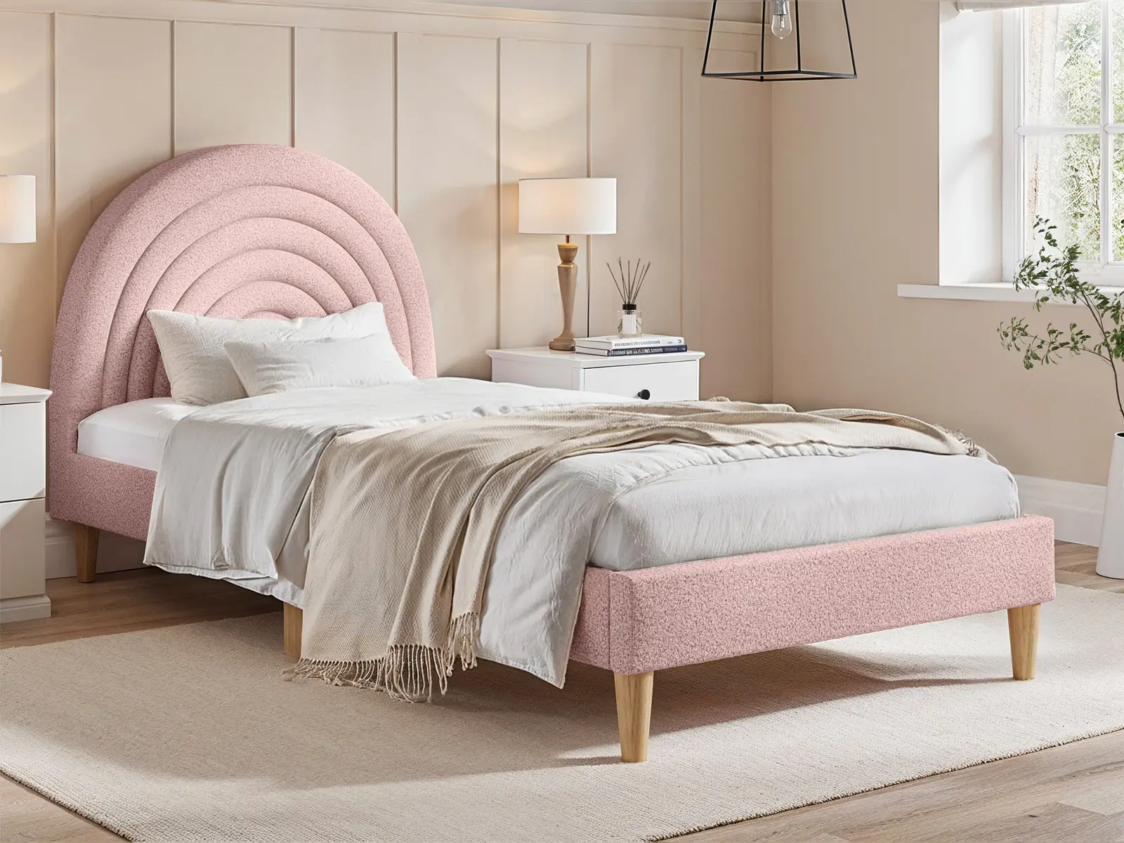 Flair Ava Single Rainbow Bed Frame Pink Boucle