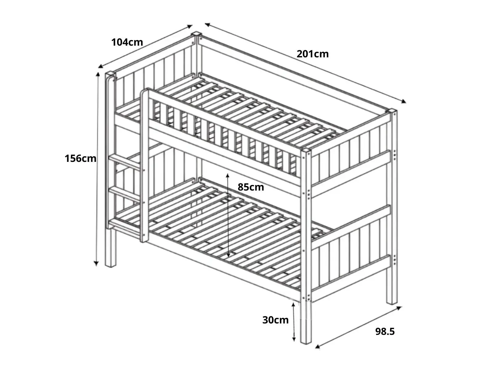 Dimensions diagram for Flair Bea Wooden Bunk Bed Grey