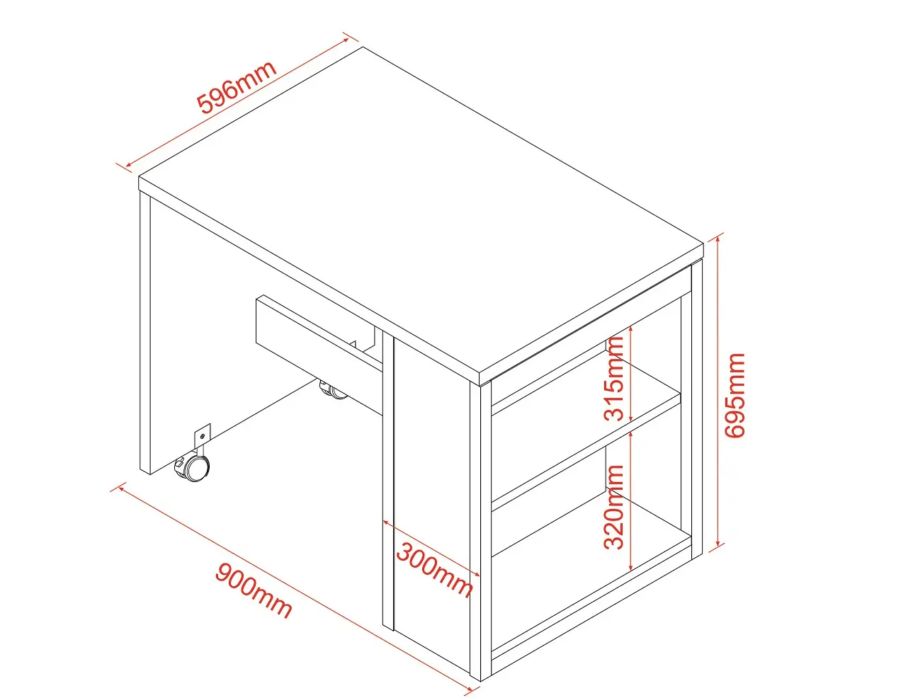 Dimensions diagram for Flair Charlie Pull Out Desk Grey
