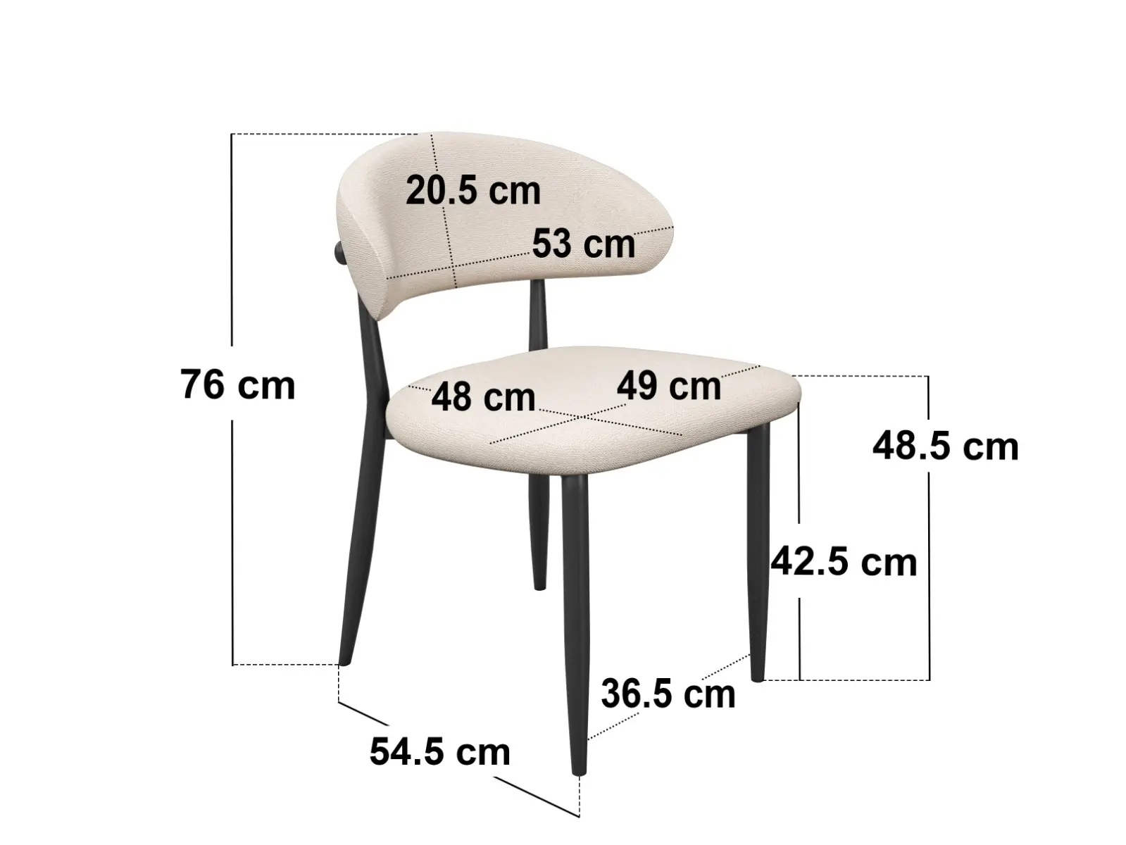 Dimensions diagram for SOLACE+CO Cyra Set of 2 Dining Chairs with Curved Back Beige Chenille