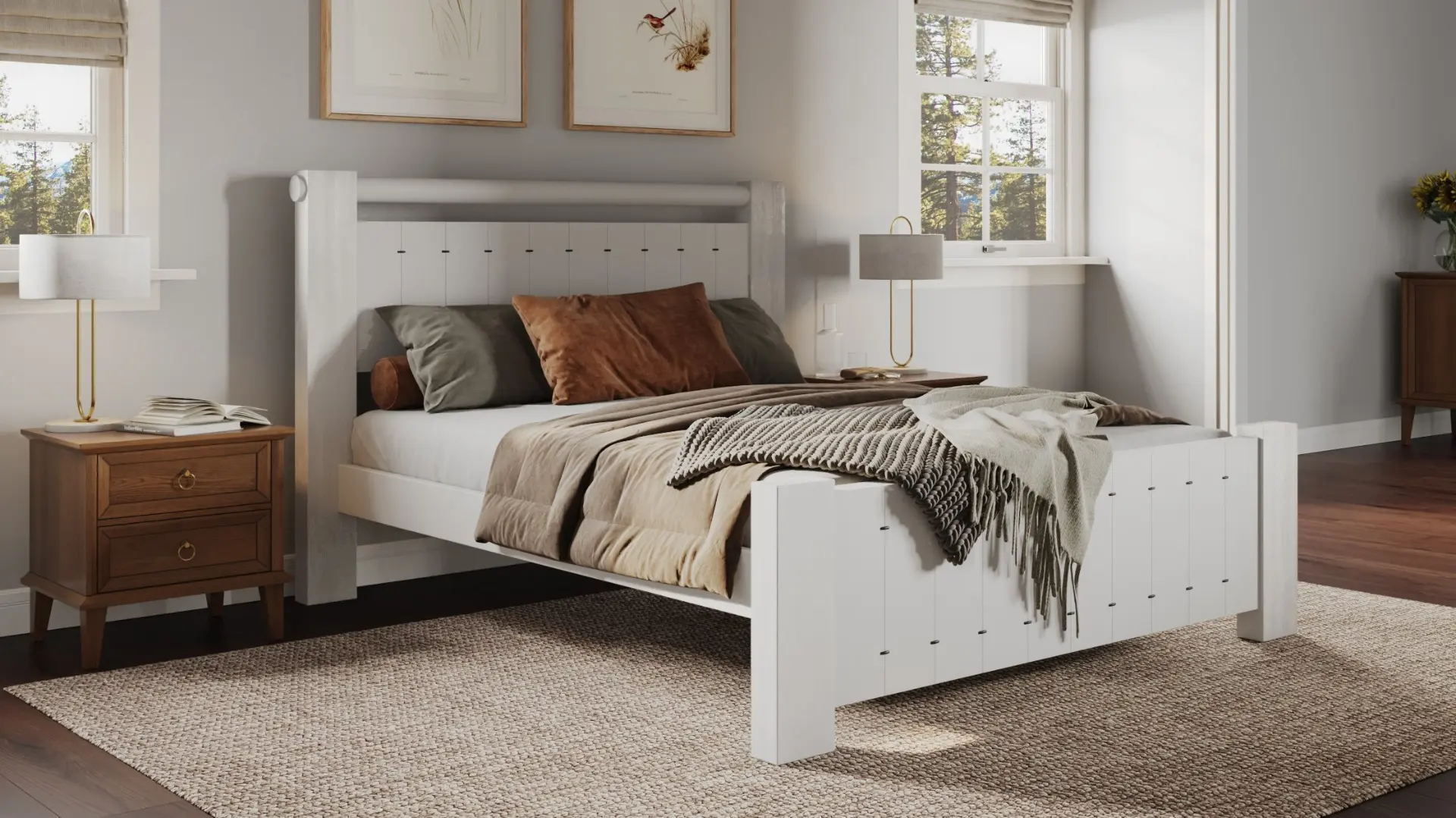 White wooden double bed