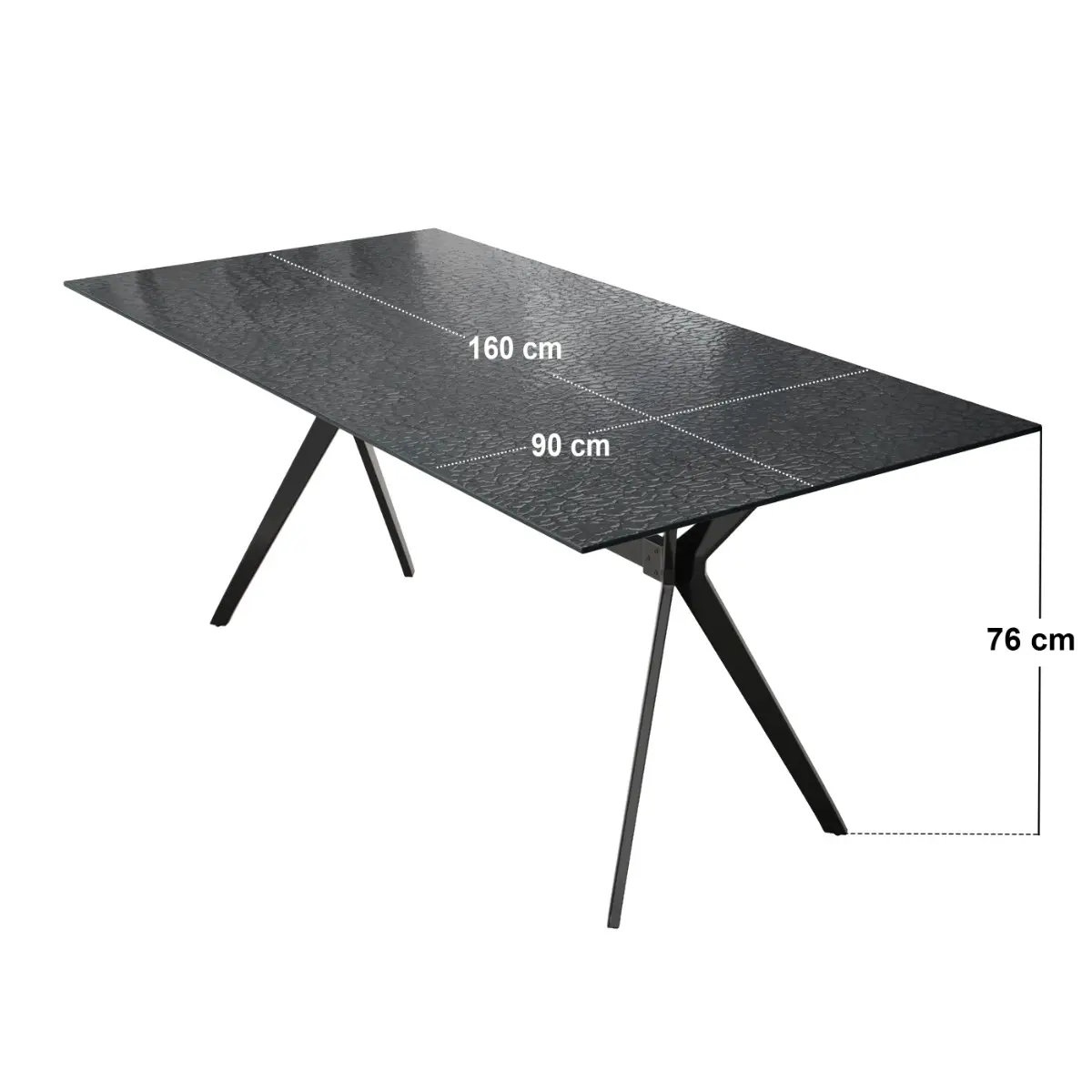 Dimensions diagram for SOLACE+CO Emil 160cm Rectangular Glass Dining Table Black