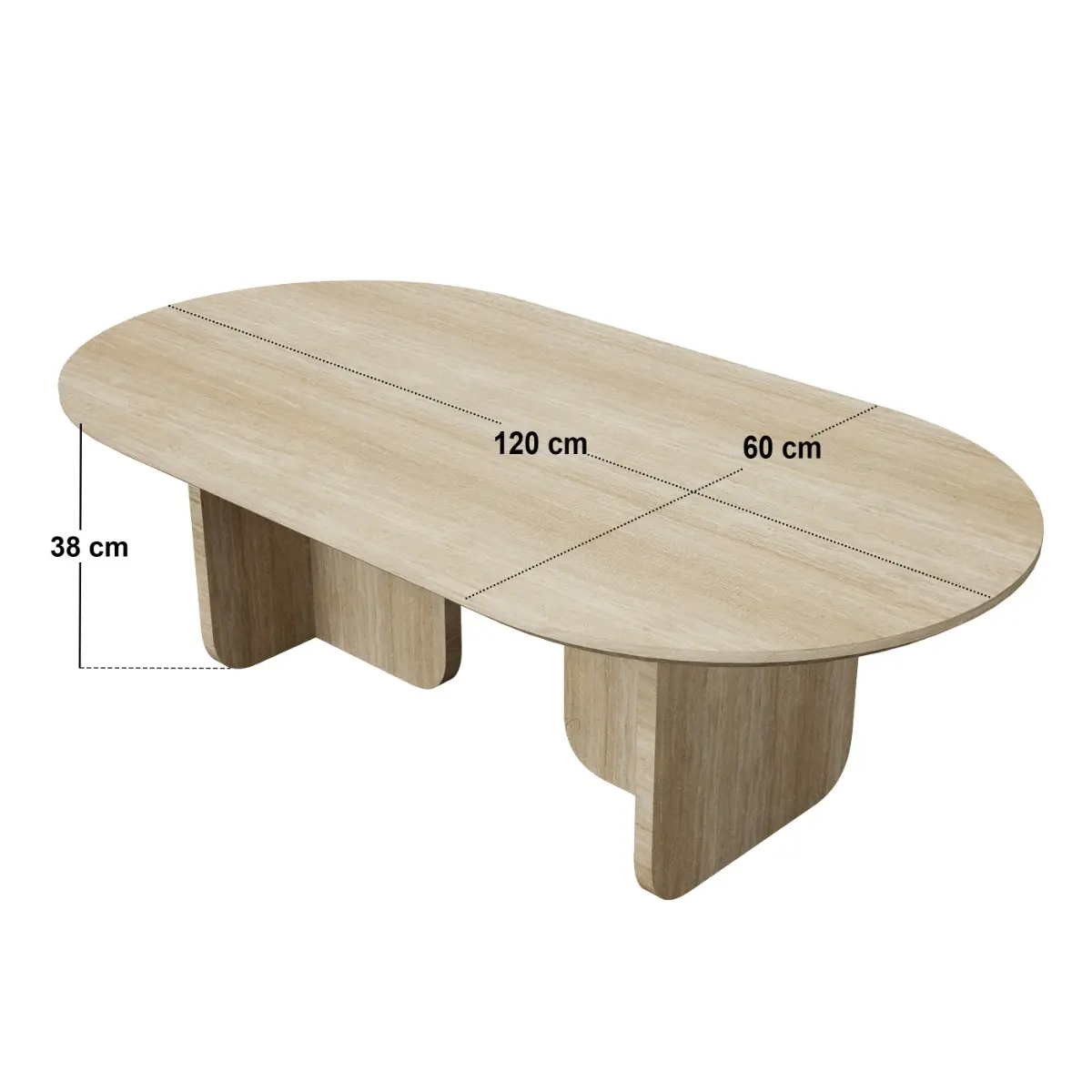 Dimensions diagram for SOLACE+CO Aven Sintered Stone Effect Oval Coffee Table