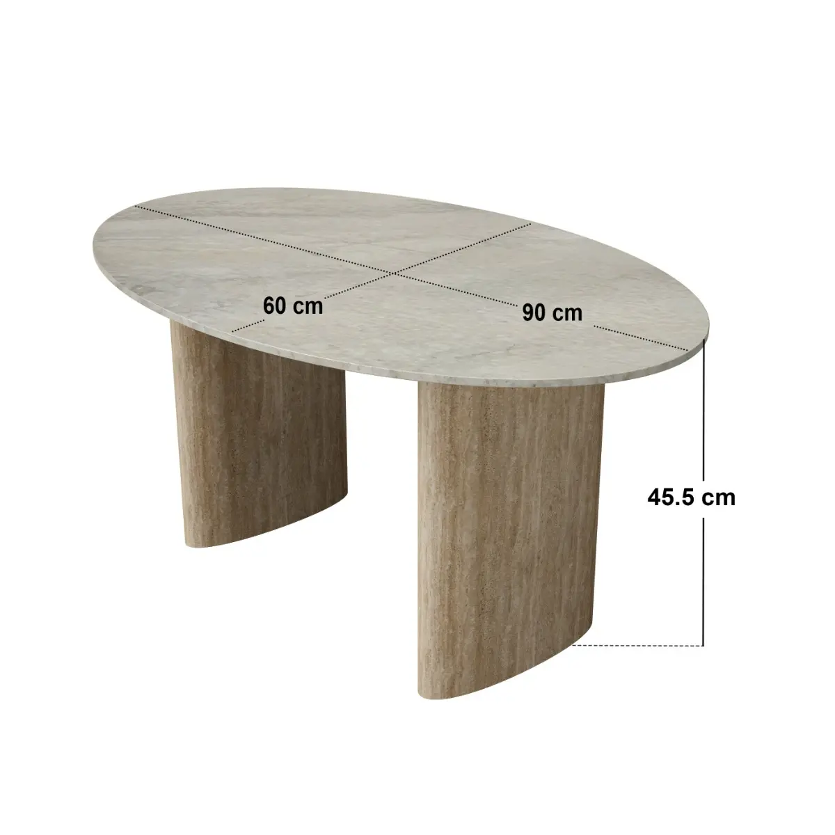 Dimensions diagram for SOLACE+CO Elin Sintered Stone Effect Oval Coffee Table