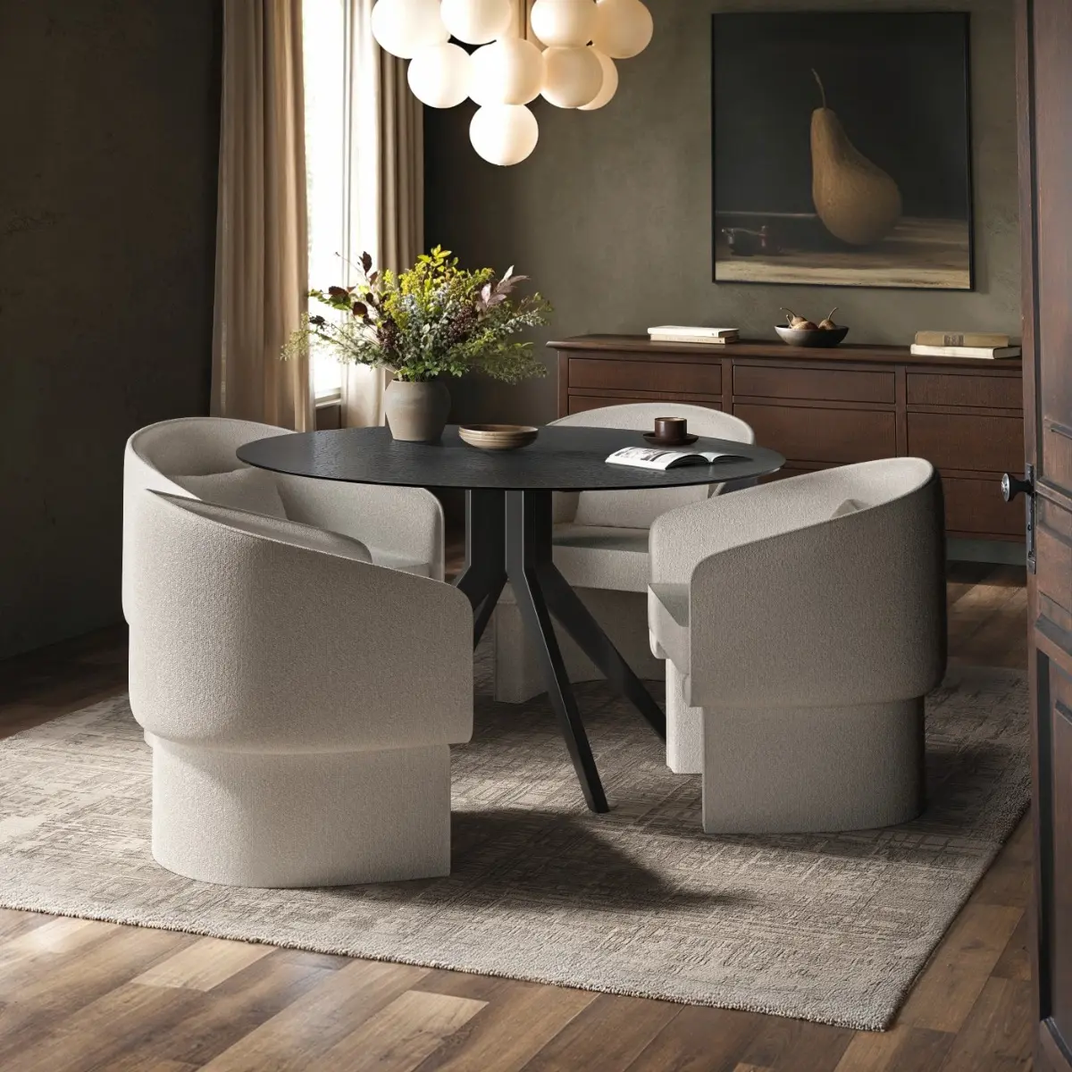 SOLACE+CO Emil Round Dining Table with Lowen Chairs Set of 4