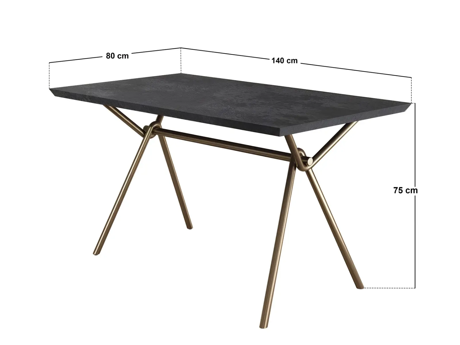 Dimensions diagram for SOLACE+CO Lexi Rectangular Dining Table Black