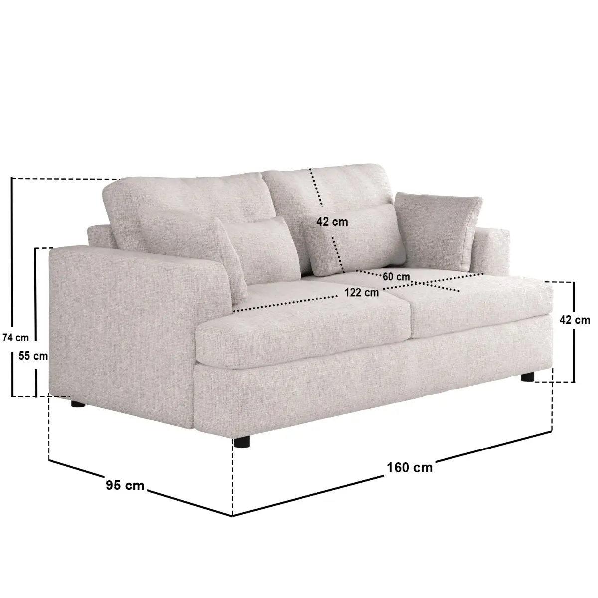 Dimensions diagram for SOLACE+CO Drew 2 Seater Sofa