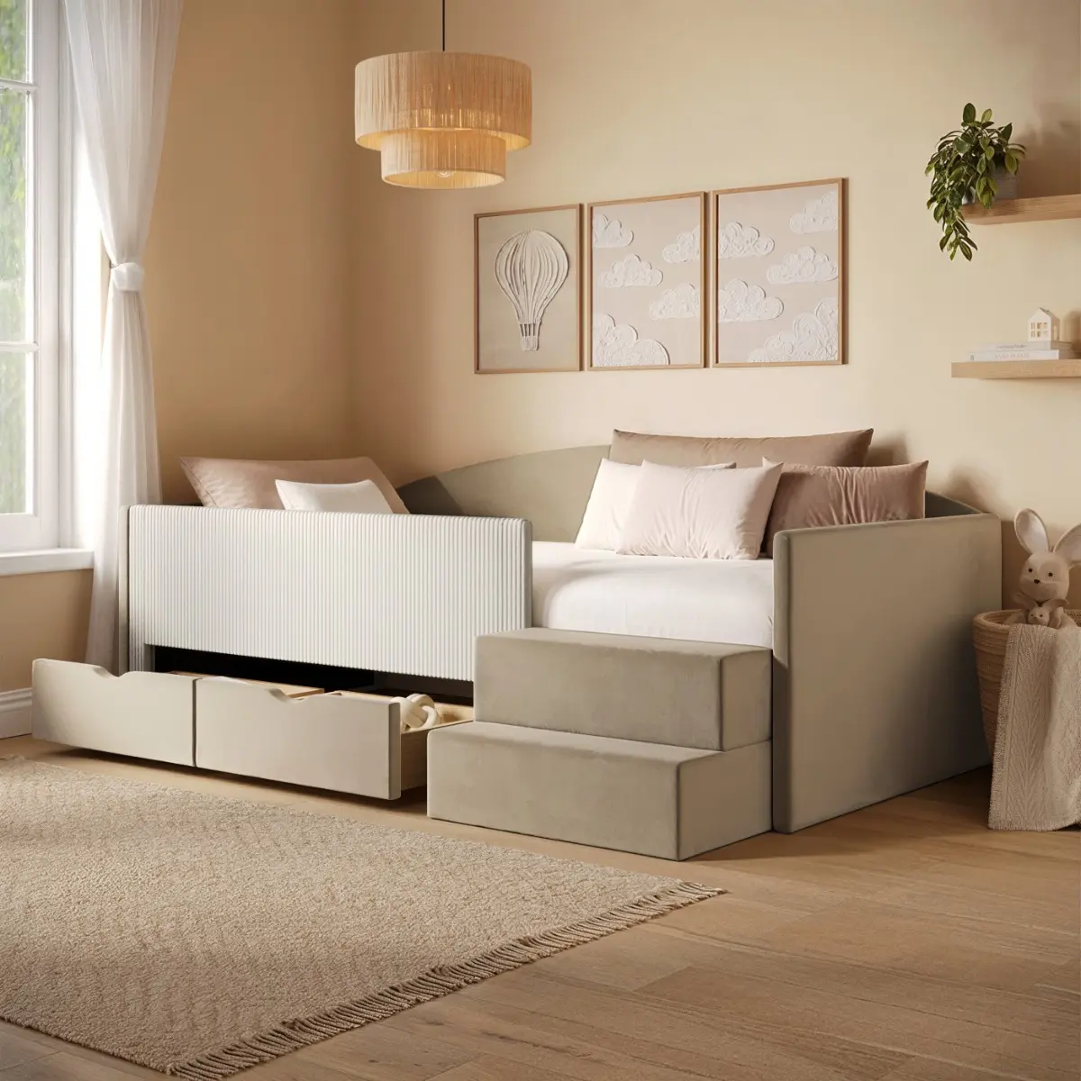 Flair Elisa Velvet Storage Low Sleeper Bed with Beige Cord