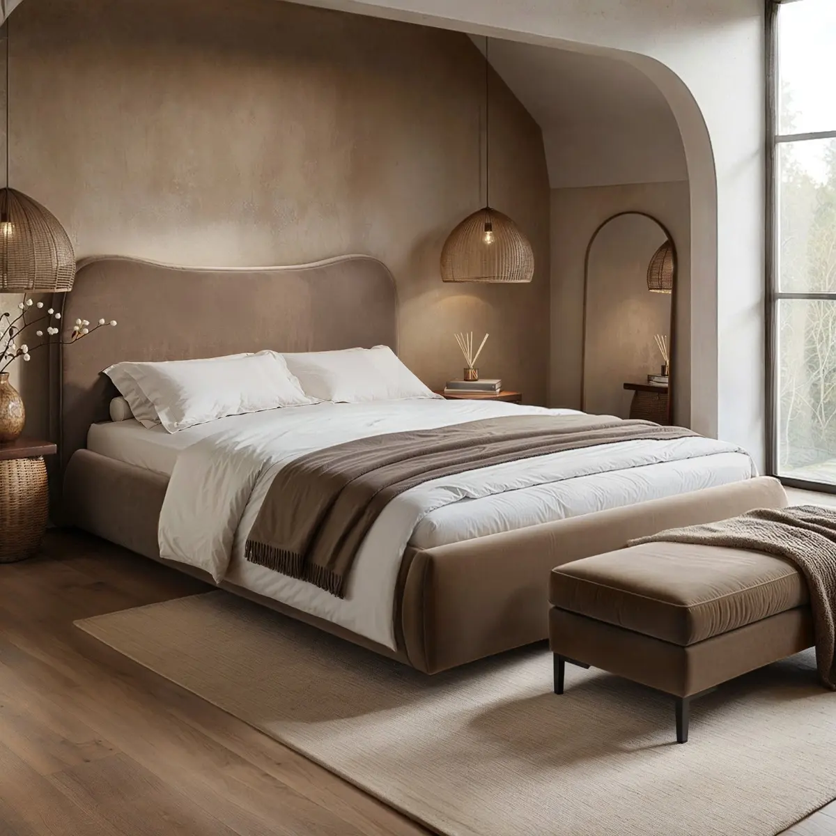 SOLACE+CO Ember Ottoman Bed Chocolate Velvet