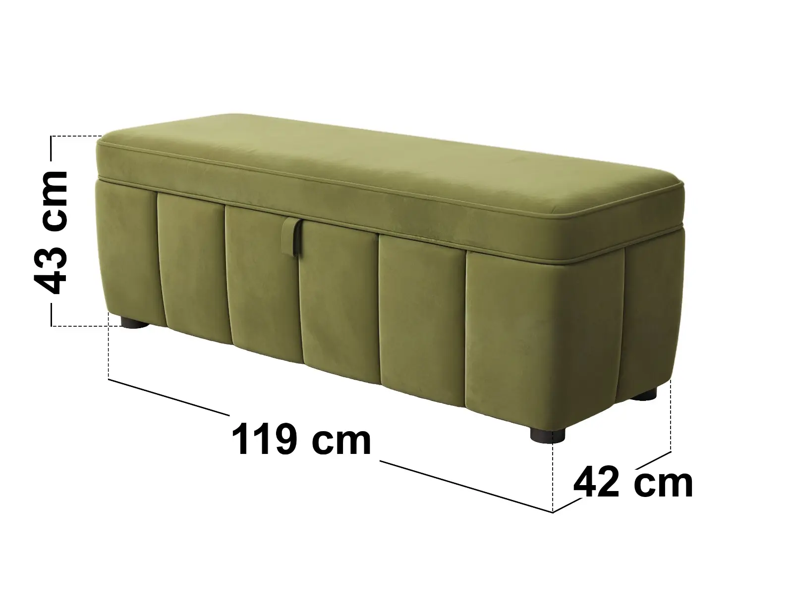 Dimensions diagram for SOLACE+CO Emilie Ottoman Blanket Box Green Velvet