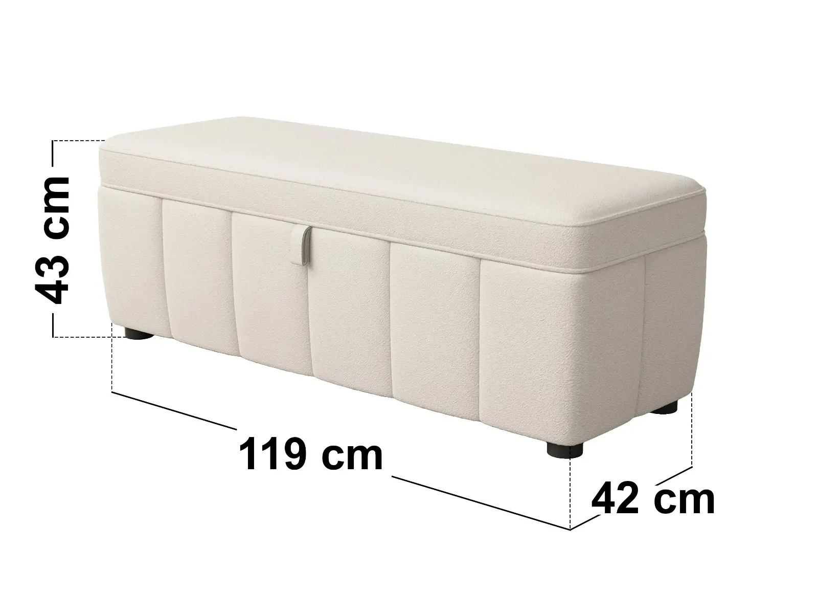 Dimensions diagram for SOLACE+CO Emilie Ottoman Blanket Box Cream Boucle