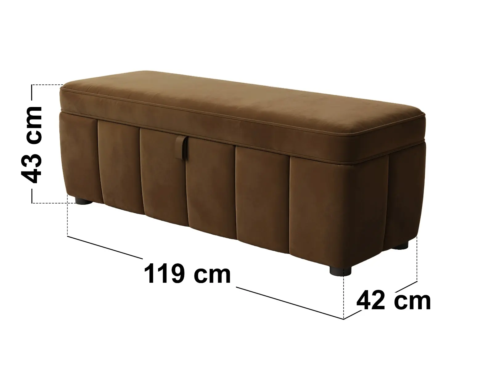 Dimensions diagram for SOLACE+CO Emilie Ottoman Blanket Box Brown Velvet