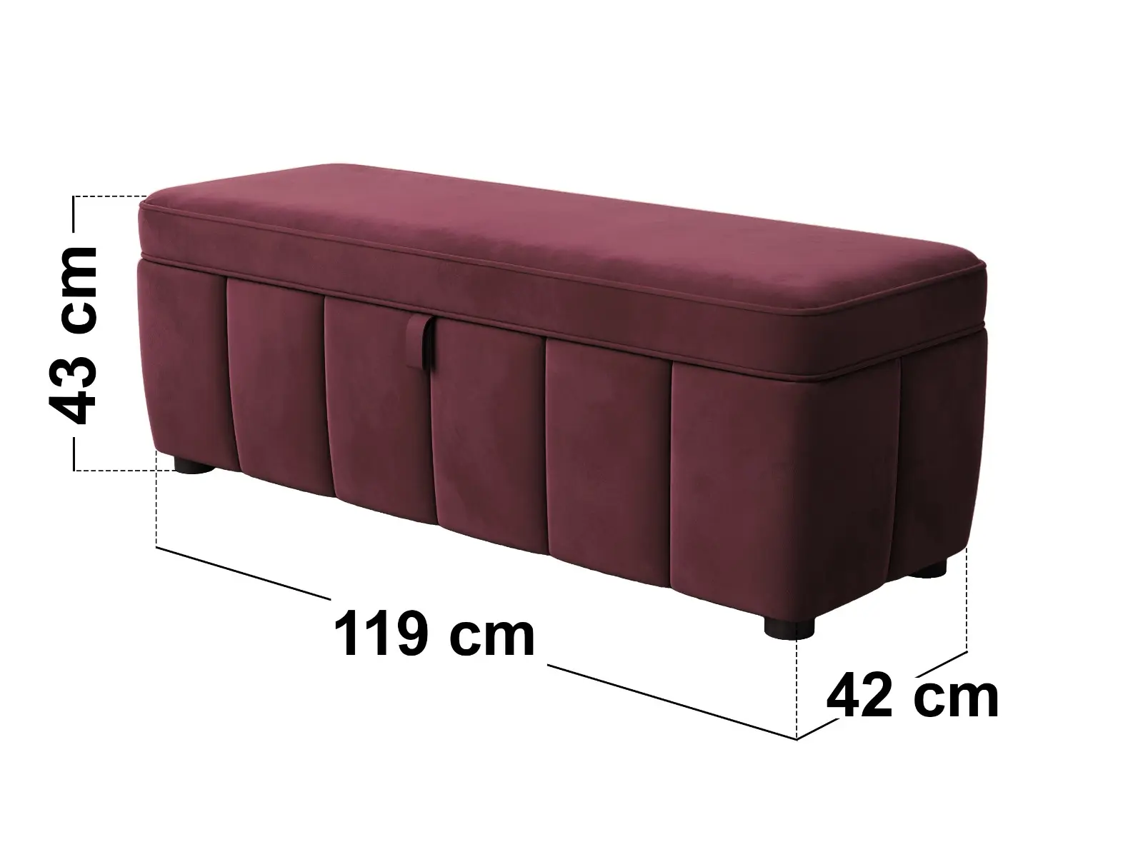 Dimensions diagram for SOLACE+CO Emilie Ottoman Blanket Box