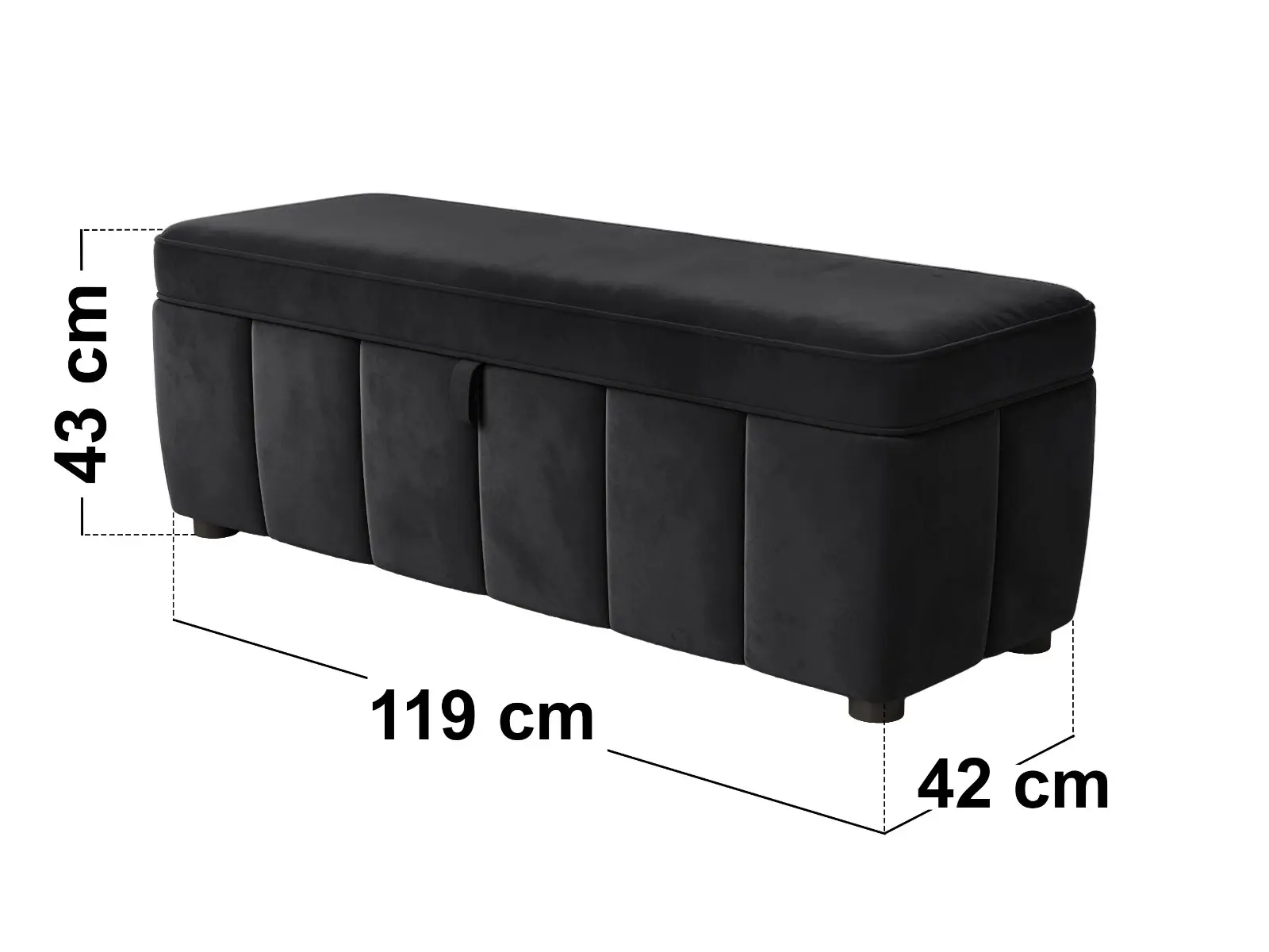 Dimensions diagram for SOLACE+CO Emilie Ottoman Blanket Box Black Velvet