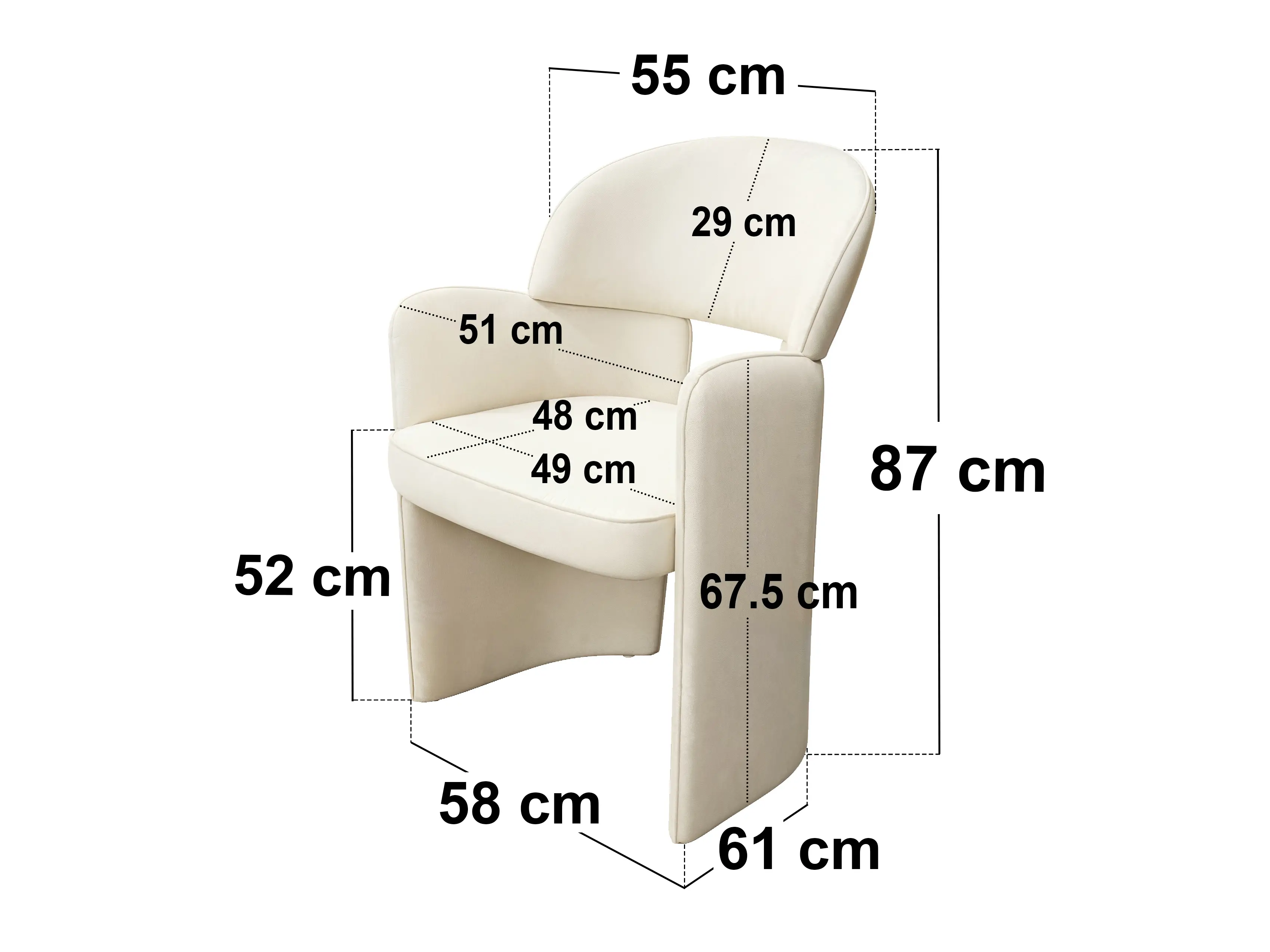 Dimensions diagram for SOLACE+CO Estella Dining Chair Velvet Beige