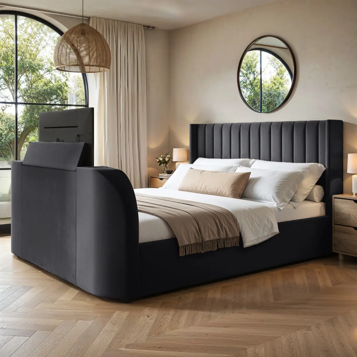 Flair Fallon TV Side Lift Ottoman Bed Charcoal Velvet