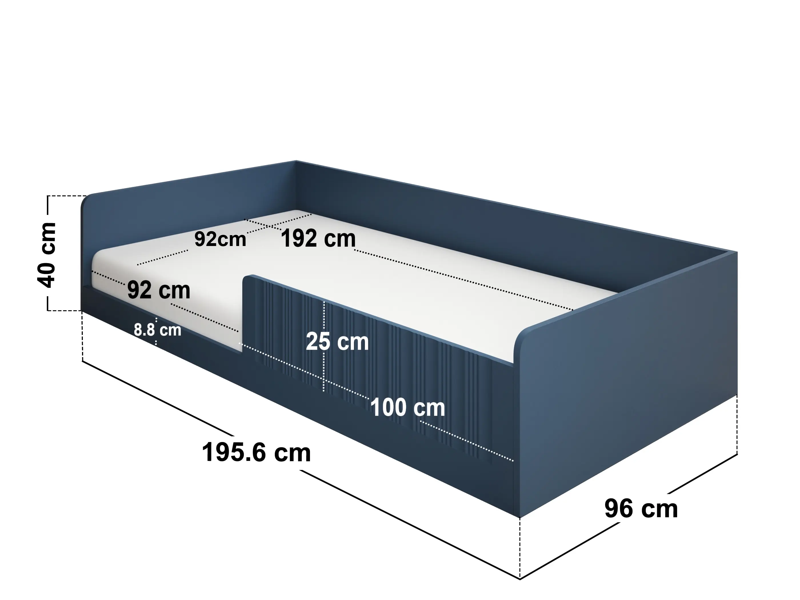 Dimensions diagram for Flair Nadia Single Montessori Floor Bed Navy