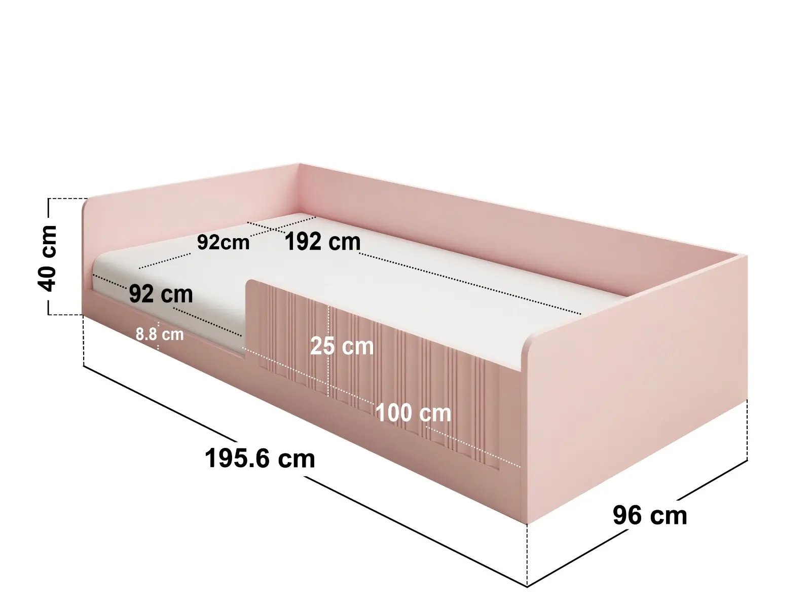 Dimensions diagram for Flair Nadia Single Montessori Floor Bed