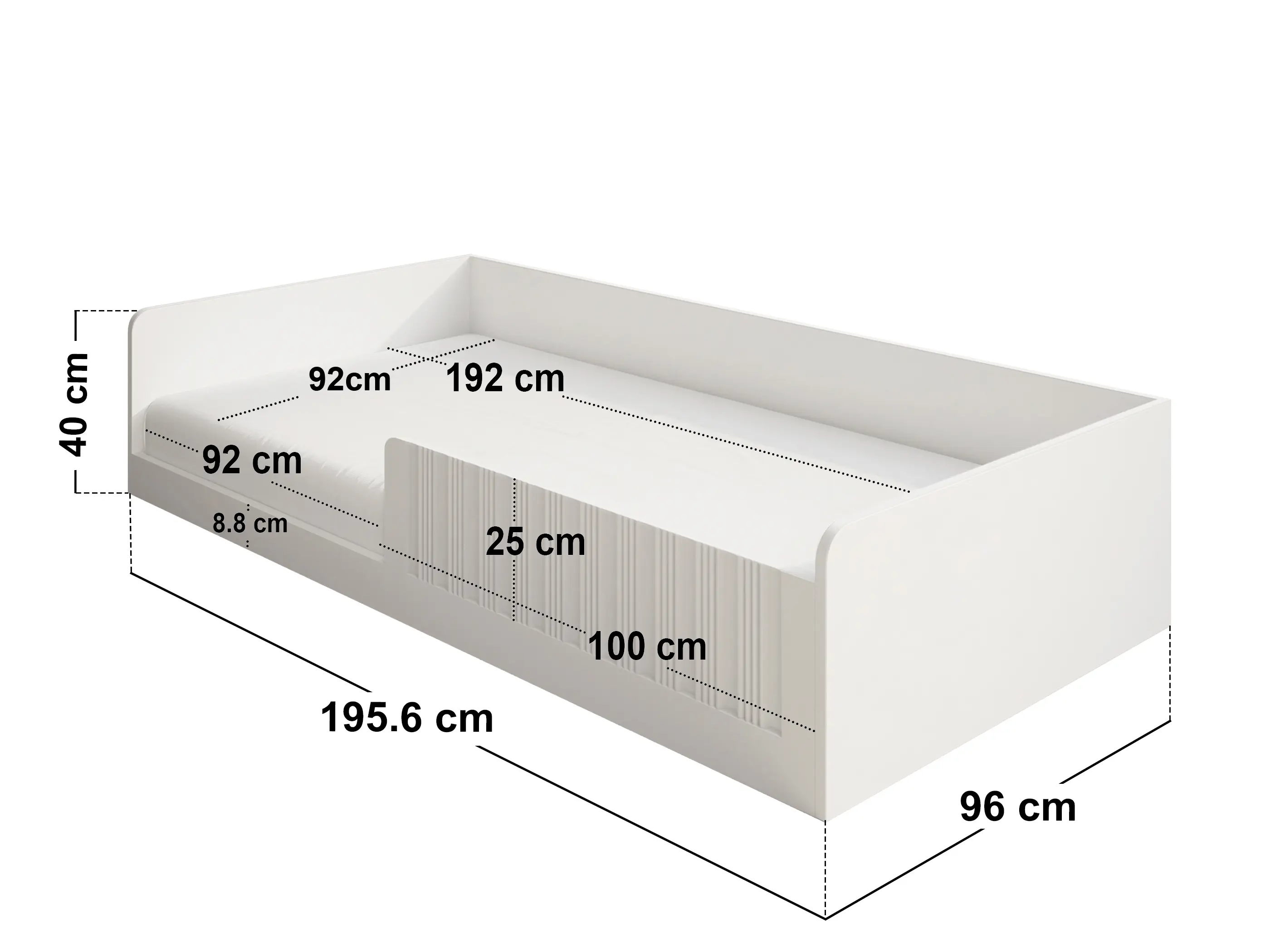Dimensions diagram for Flair Nadia Single Montessori Floor Bed White