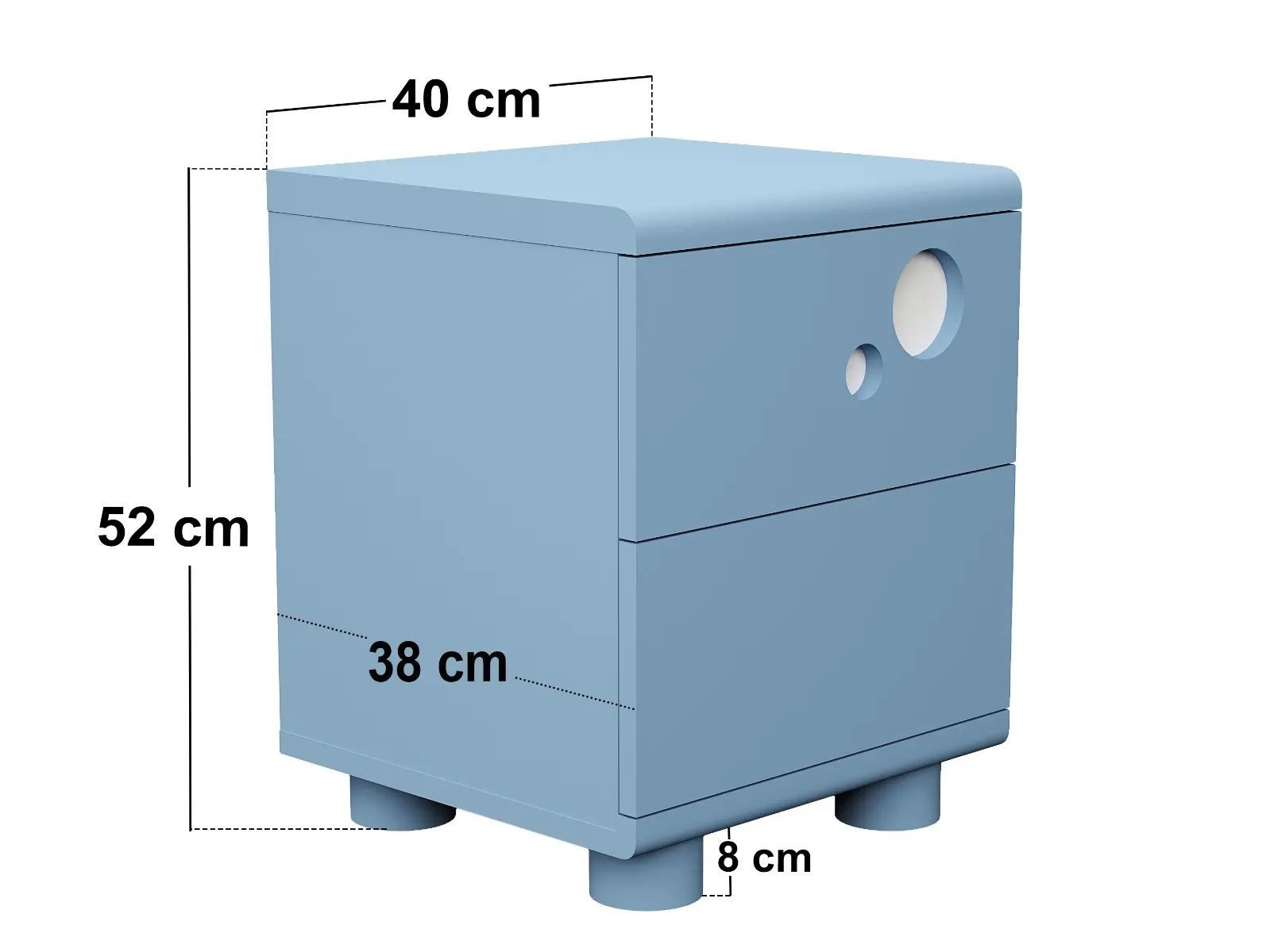 Dimensions diagram for Flair Livana 2 Drawer Bedside Table White & Blue