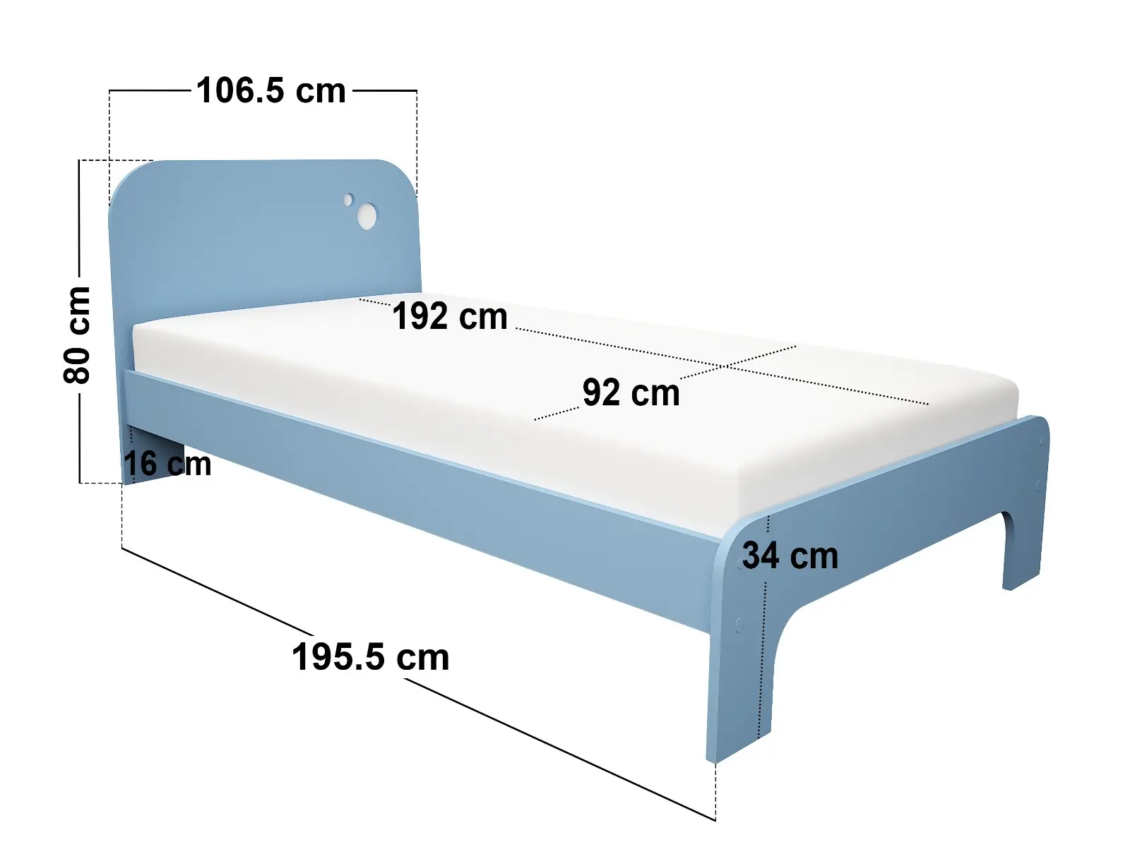 Dimensions diagram for Flair Livana Single Bed White & Blue