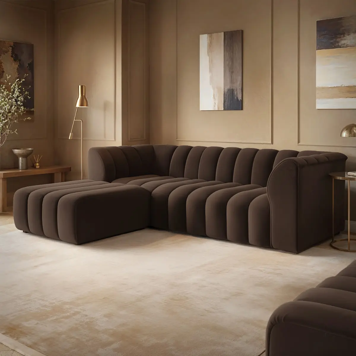 SOLACE+CO Halle Channel Tufted Modular Sofa with Footstool