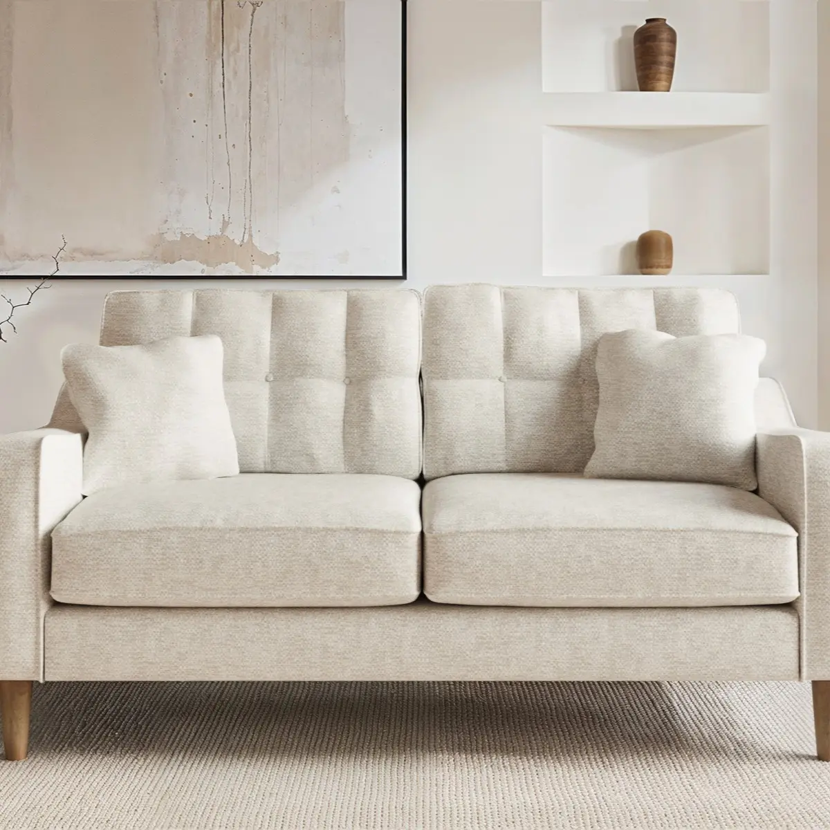 Flair Jude 2 Seater Mid Century Fabric Sofa Beige