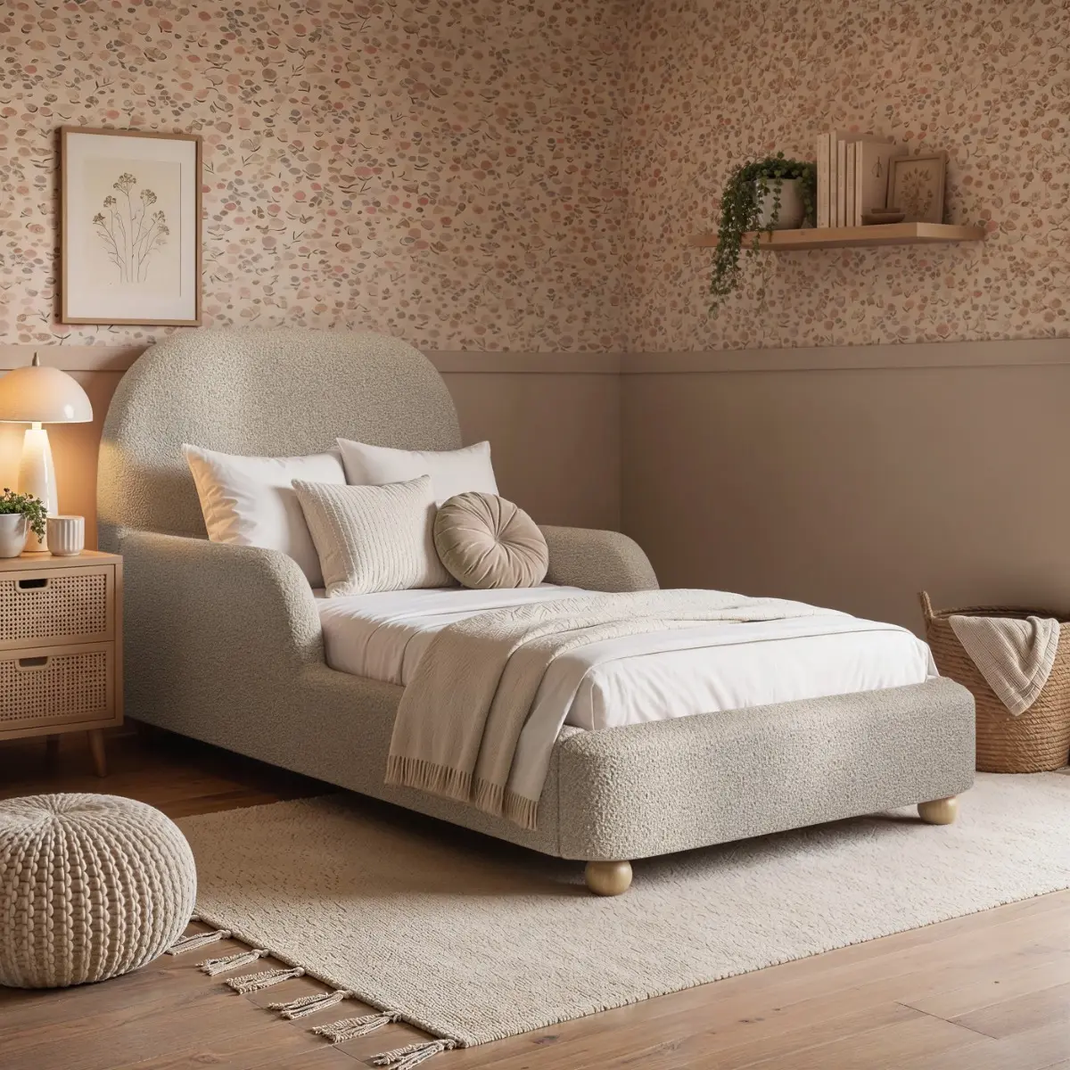 Flair Kira Upholstered Single Bed with Low-Profile Design and Rounded Edges 
