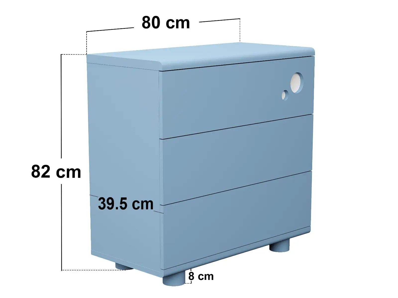 Dimensions diagram for Flair Livana Chest of 3 Drawers White & Blue