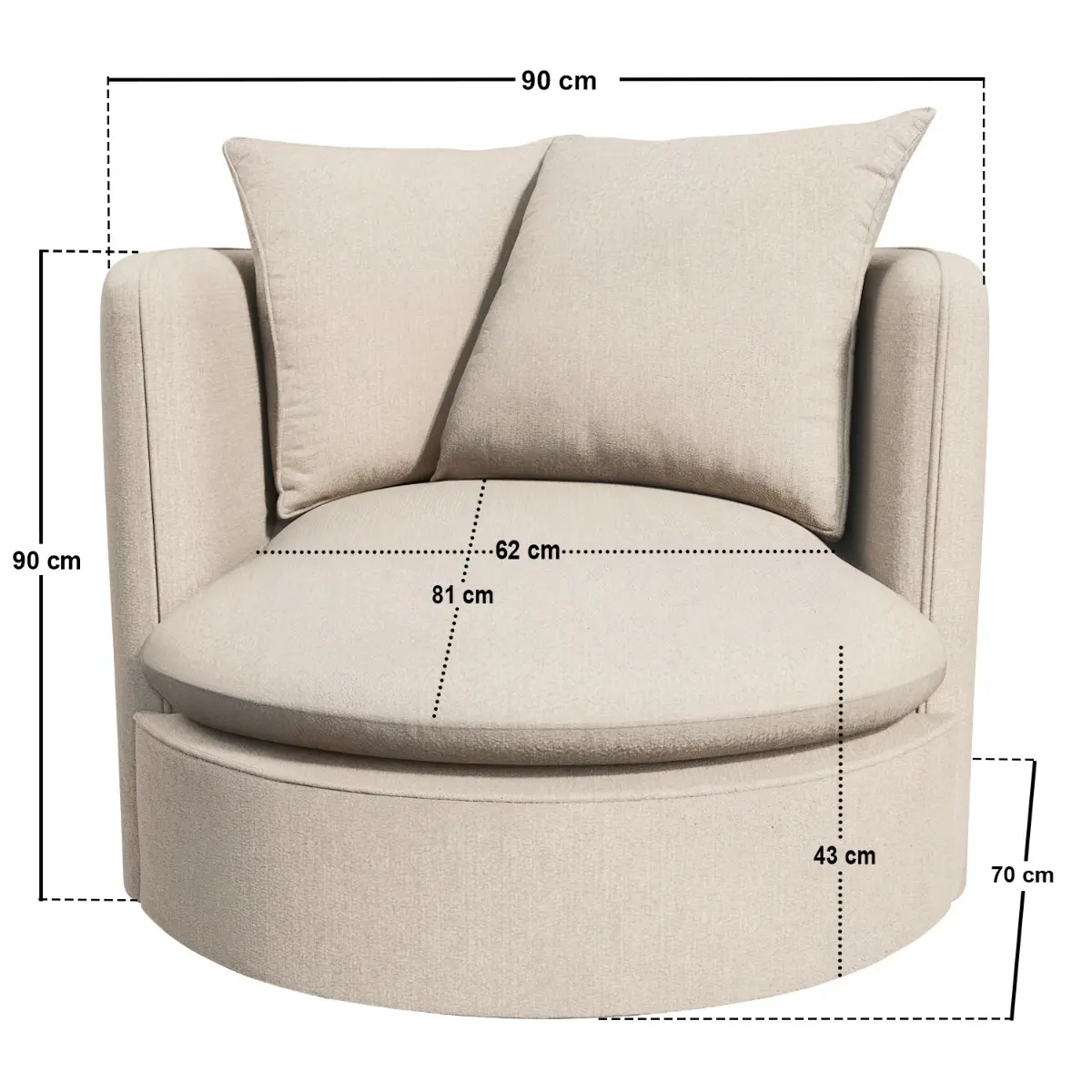 Dimensions diagram for SOLACE+CO Maisie Swivel Armchair
