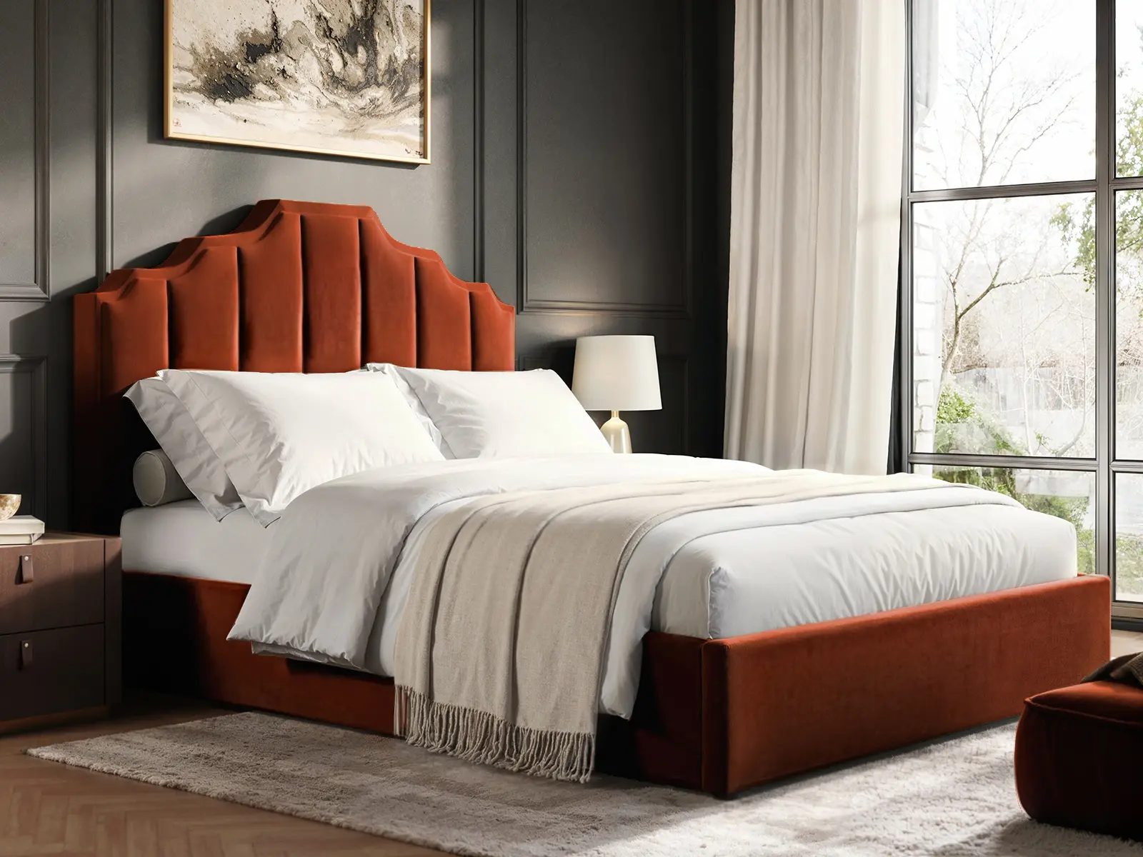 Flair Margot Ottoman Bed Orange Velvet