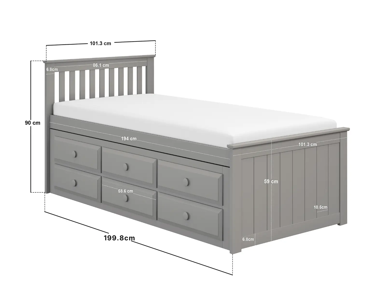 Dimensions diagram for Flair Montana Captain's Guest Bed