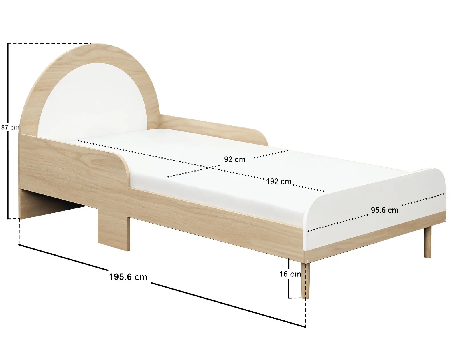Dimensions diagram for Flair Noah Single Curved Headboard Bed