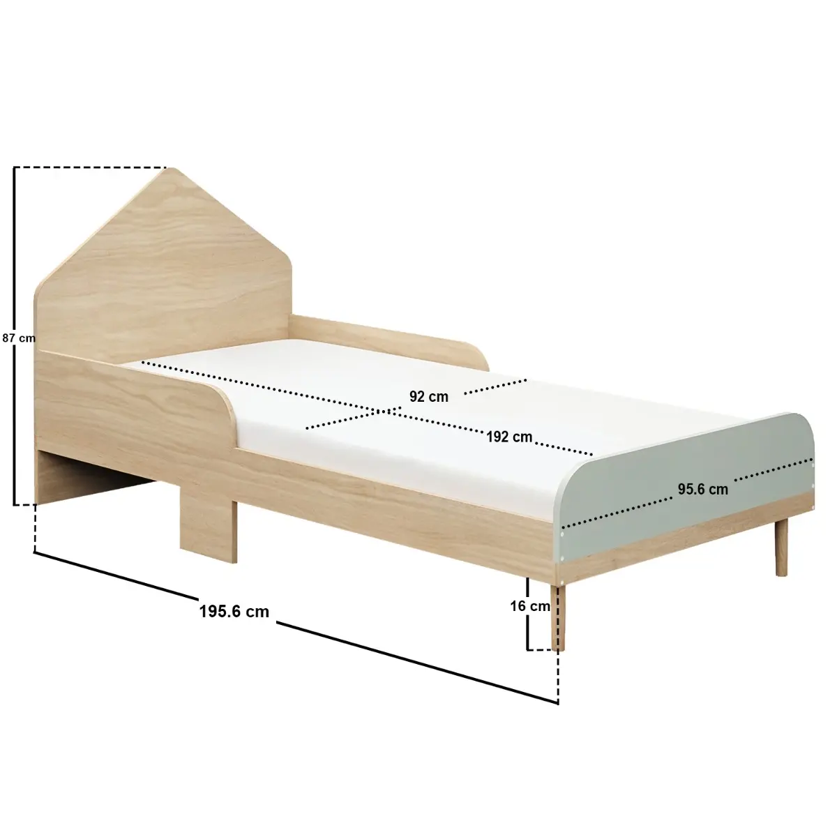 Dimensions diagram for Flair Noah Single Bed Sage Green & Oak