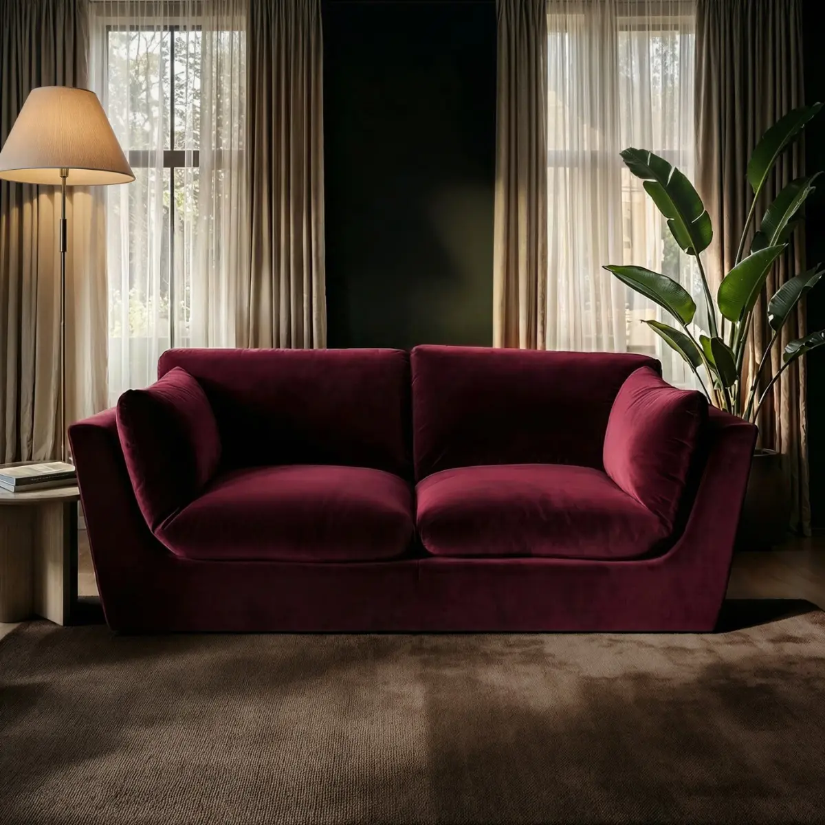 SOLACE+CO Orson 3 Seater Sofa Burgundy Velvet