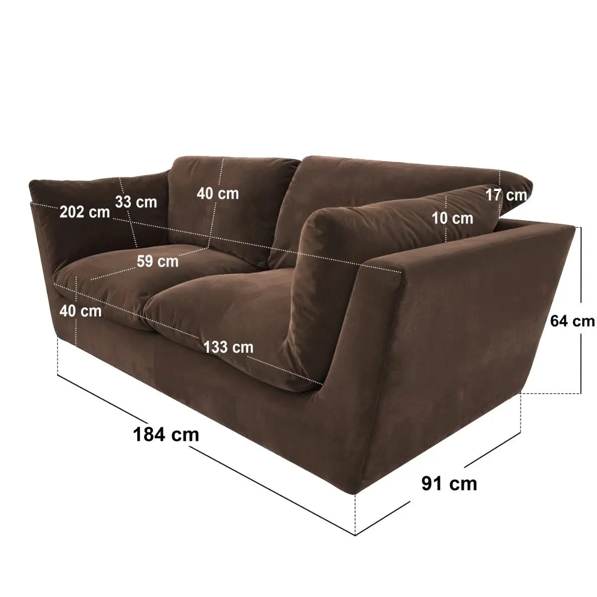 Dimensions diagram for SOLACE+CO Orson 3 Seater Sofa Brown Velvet