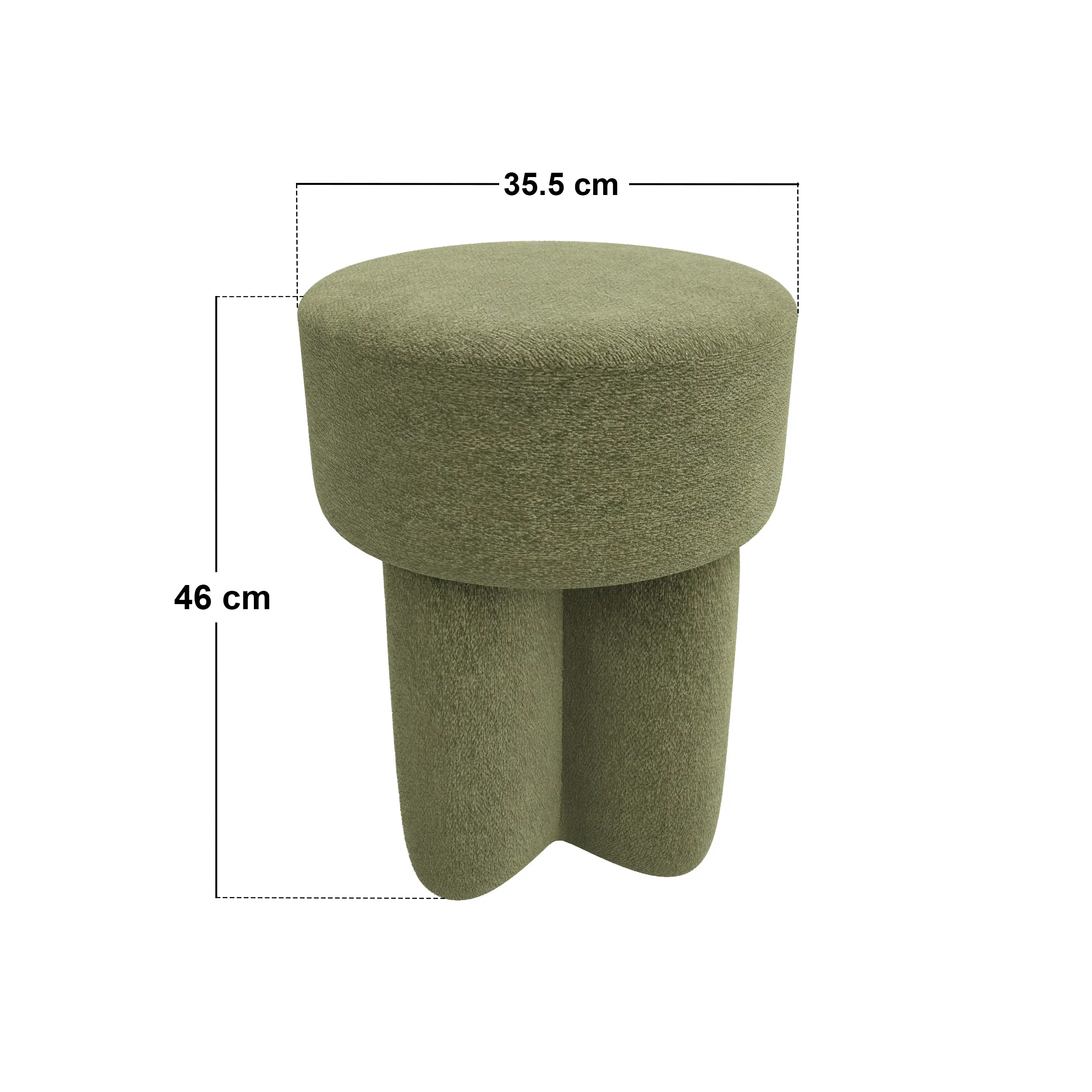 Dimensions diagram for SOLACE+CO Astrid Wave Chenille Round Pouffe Olive Green