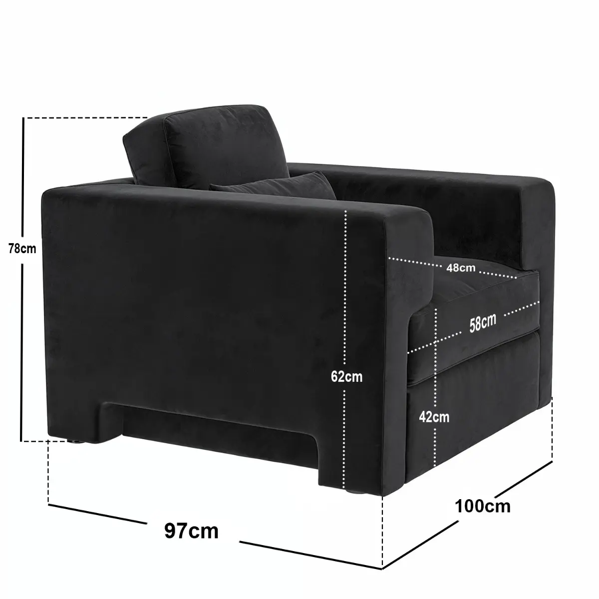 Dimensions diagram for SOLACE+CO Rose Armchair in Velvet