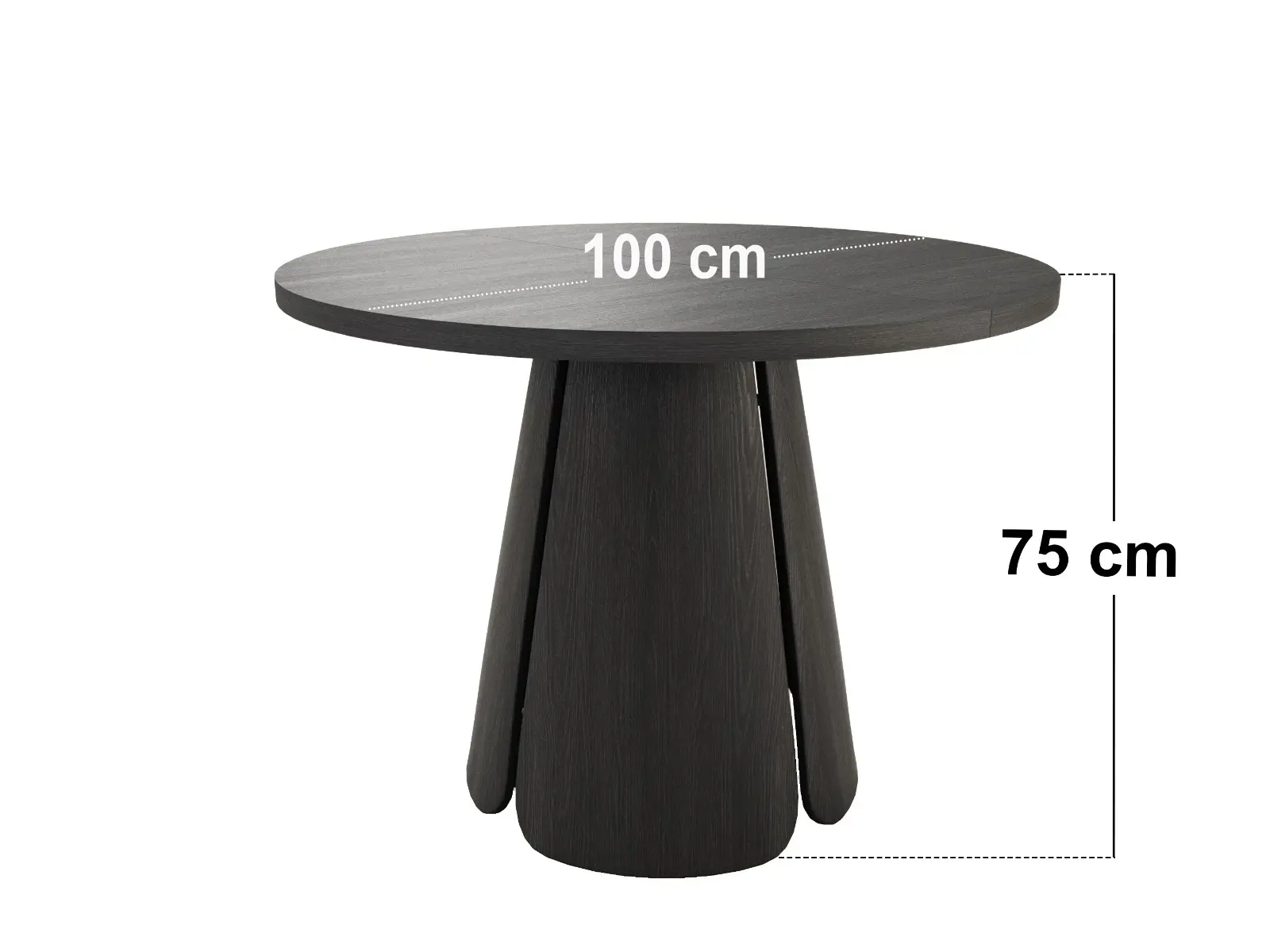 Dimensions diagram for SOLACE+CO Ebony 4-6 Seater Round Extendable Dining Table Black