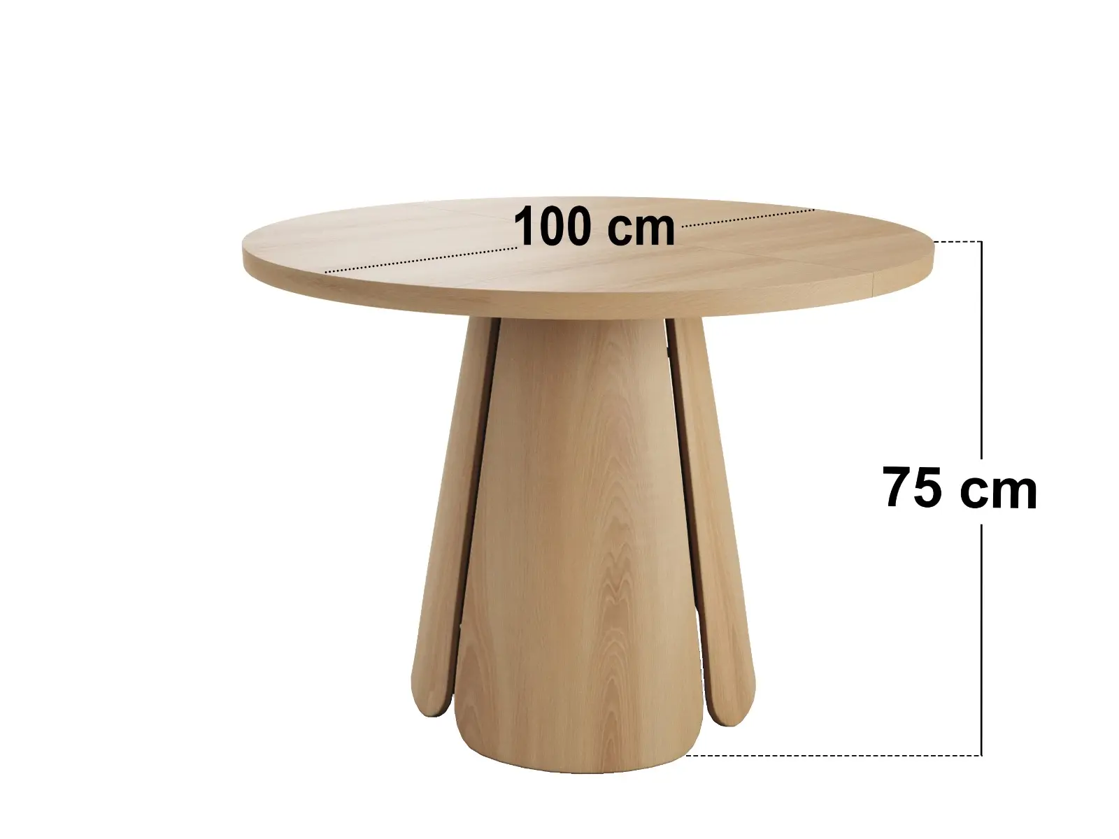 Dimensions diagram for SOLACE+CO Ebony 4-6 Seater Round Extendable Dining Table Oak