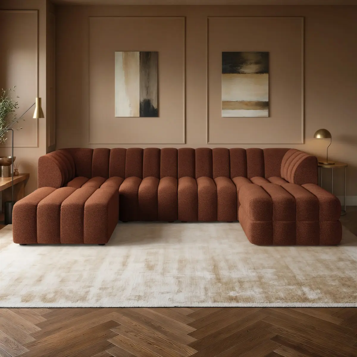 SOLACE+CO Halle Channel Tufted U Shaped Modular Sofa with Storage Footstool